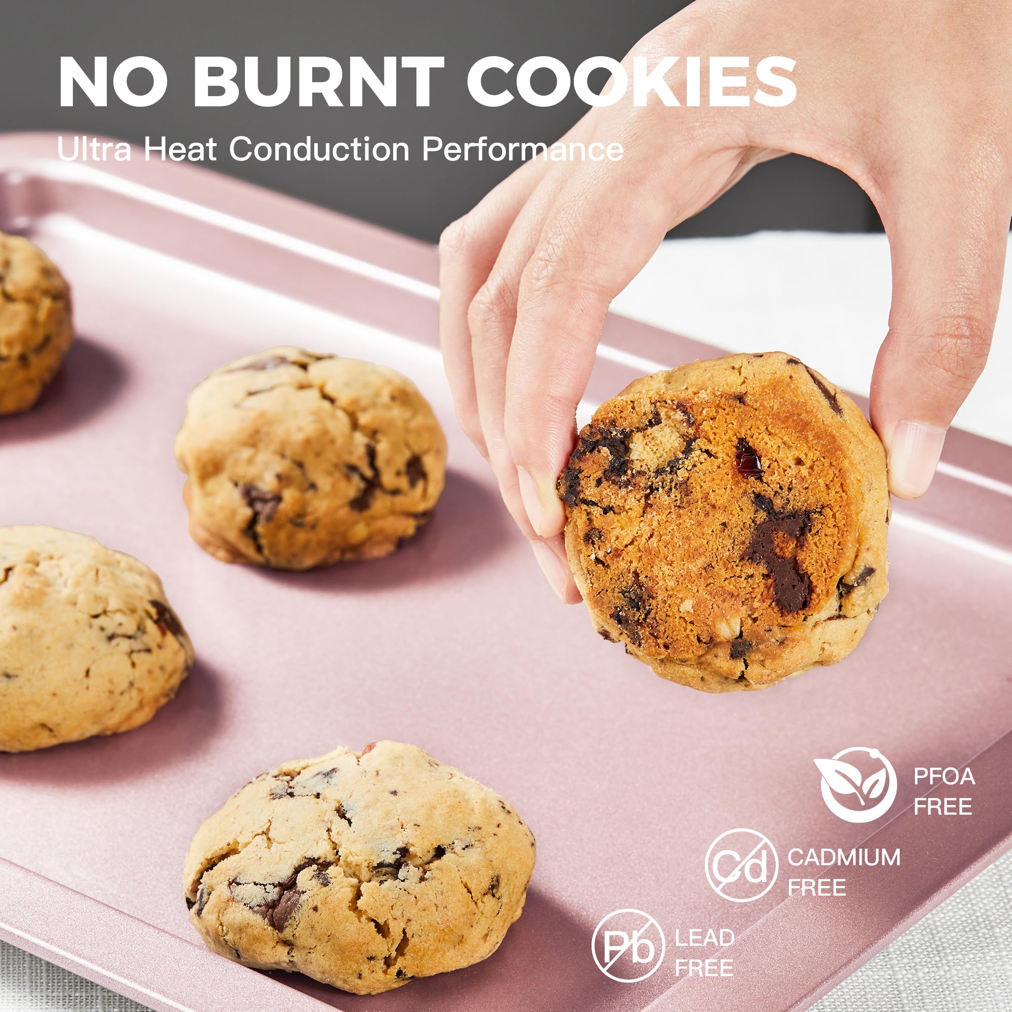 Hongbake Baking Sheet Pan Set, Cookie Sheet For Oven, Nonstick Bakeware Sets With Wider Grips, 3 Pack Half/Jelly Roll/Quarter Ba