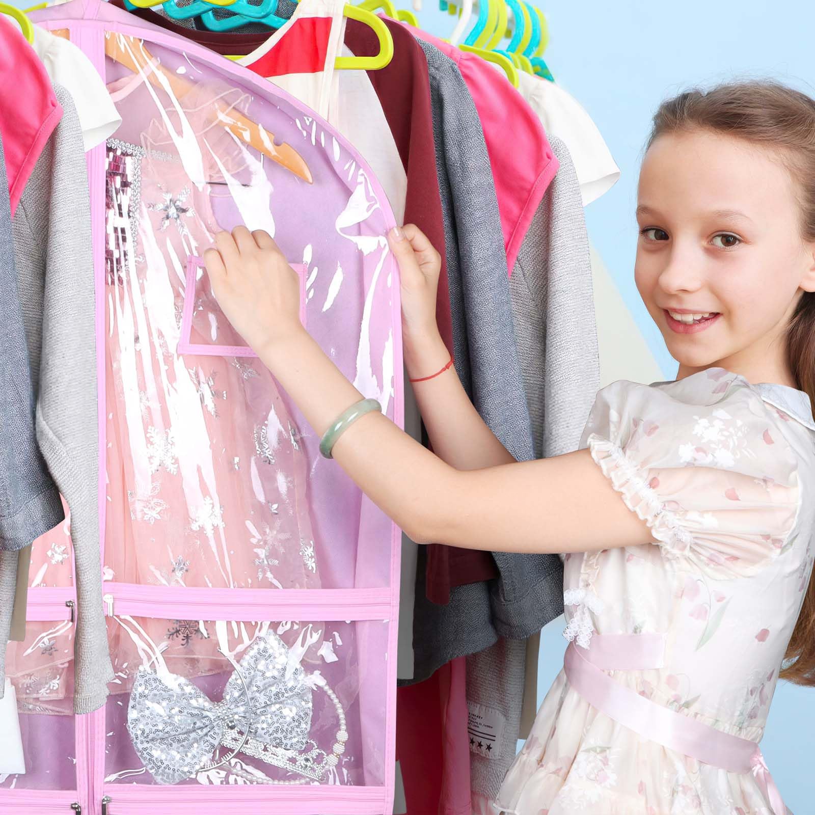 Syeeiex Clear Dance Costume Garment Bag with 3 Gussetes(2 Pack),40 Garment Bags for Dance Costumes,Kids Dance Garment Bag with