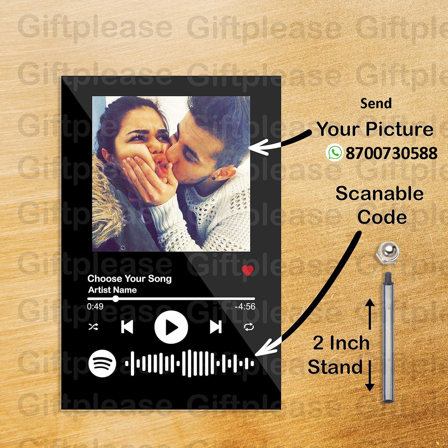 Giftplease Acrylic Customized Photo And Song Spotify Frame With Steel Removable Stand|Personalized Printed Song Plaque With Scan