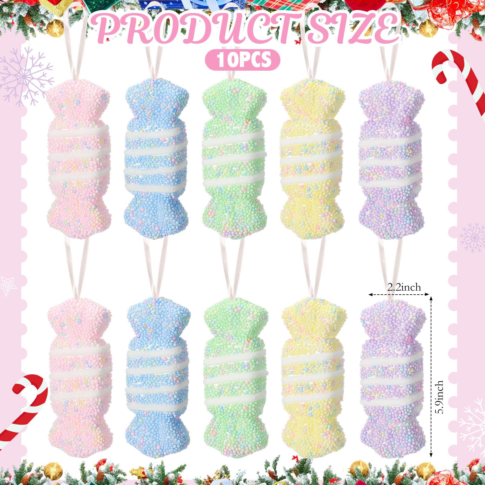 Sosation 10 Pcs Candy Christmas Tree Ornaments 2025 Pastel Christmas Tree Decoration 5.9 Inch Candy Ornaments Pastel Color Desse