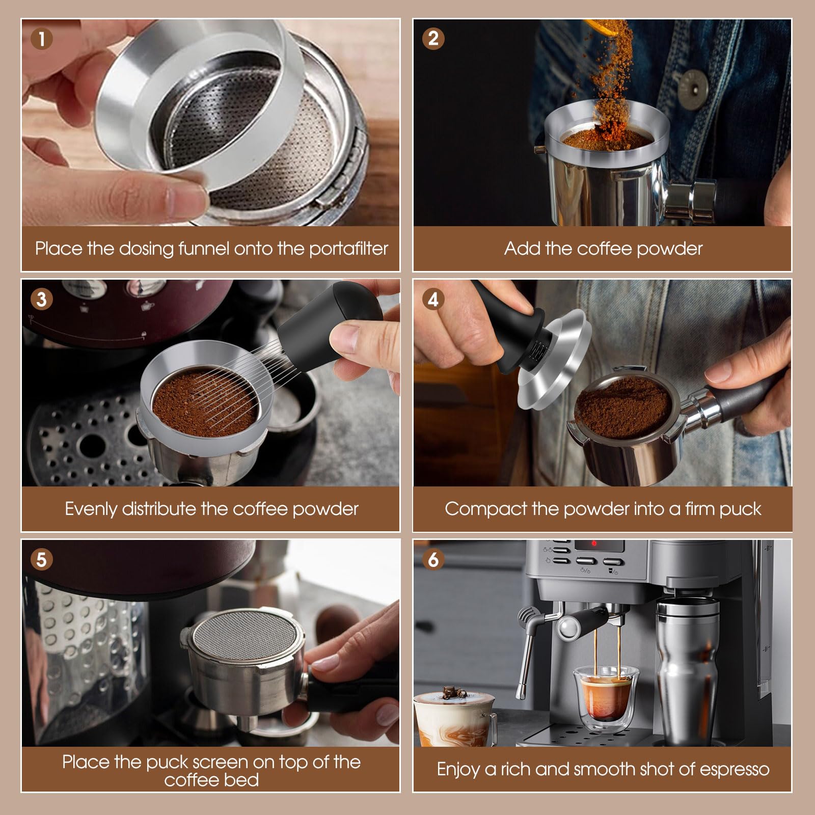 Reoszeank 51Mm Espresso Accessories Kit, Spring Loaded Calibrated Tamper, Wdt Tool And Dosing Funnel Set Fits Espresso Coffee Ma