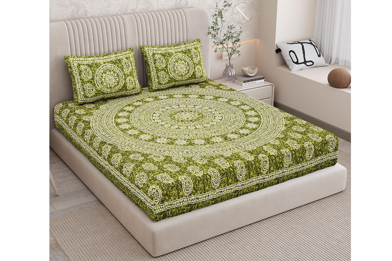 Queenie 100% Pure Cotton Double Bed Sheet With 2 Pillow Covers, Bedsheet For Double Bed Cotton
