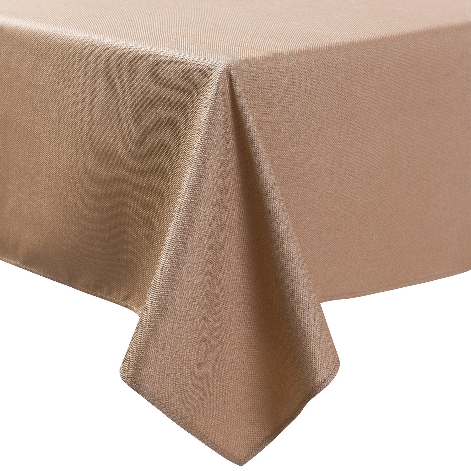 Linennee Basketweave 52X70 Inch Birch Color Classic Polyester Rectangular Tablecloth Tight Weight No Iron Easy Care Durable Affo