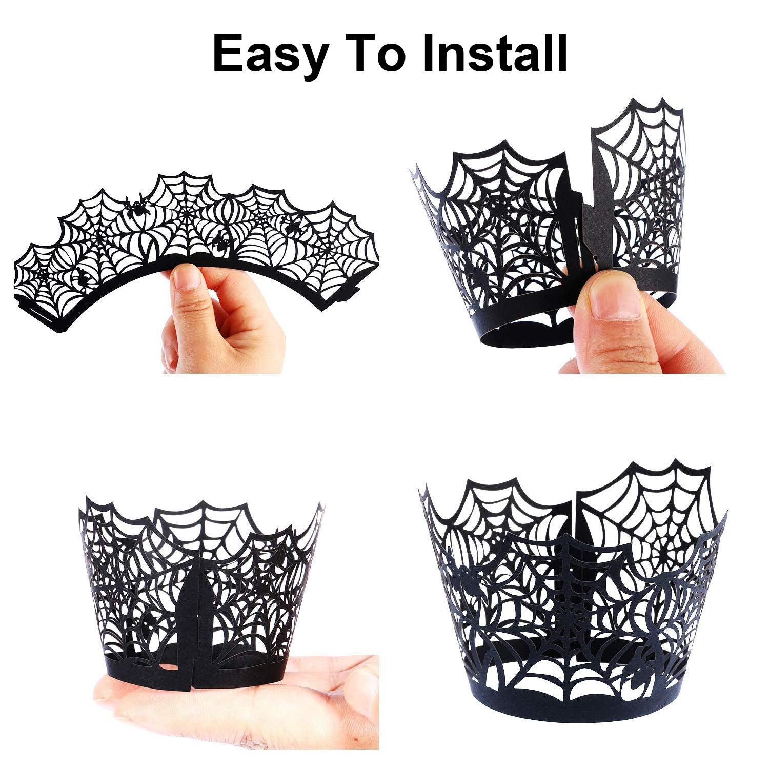 Halloween Cupcake Wrappers 50 Pack, Gawertoy Spiderweb Cupcake Wrappers Laser Cut Spider Web Cupcake Liners Paper Cupcake Wraps