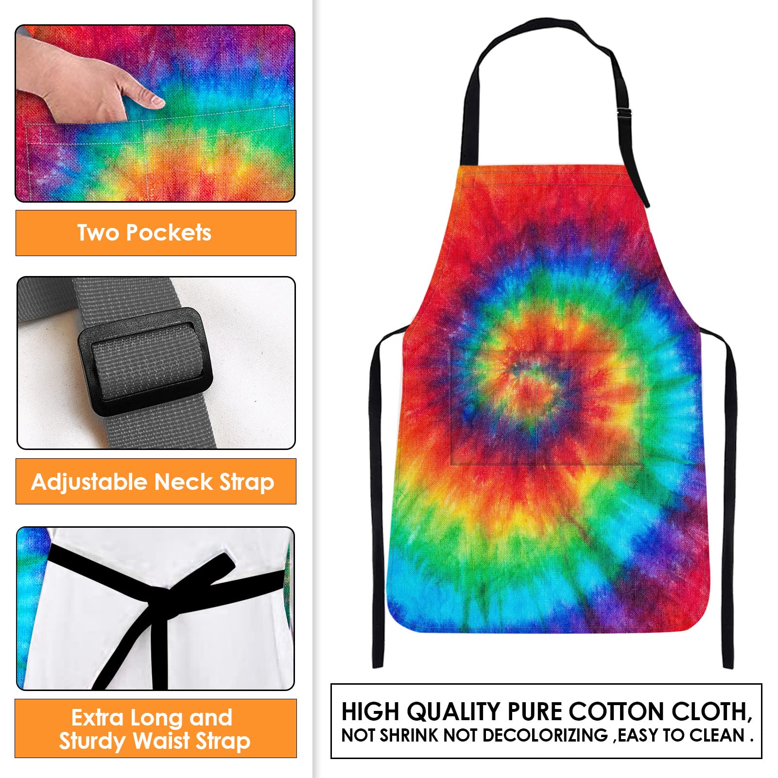Britimes Apron Home Kitchen Cooking Baking Gardening For Women Men With Pockets Tie Dye 32X28 Inch