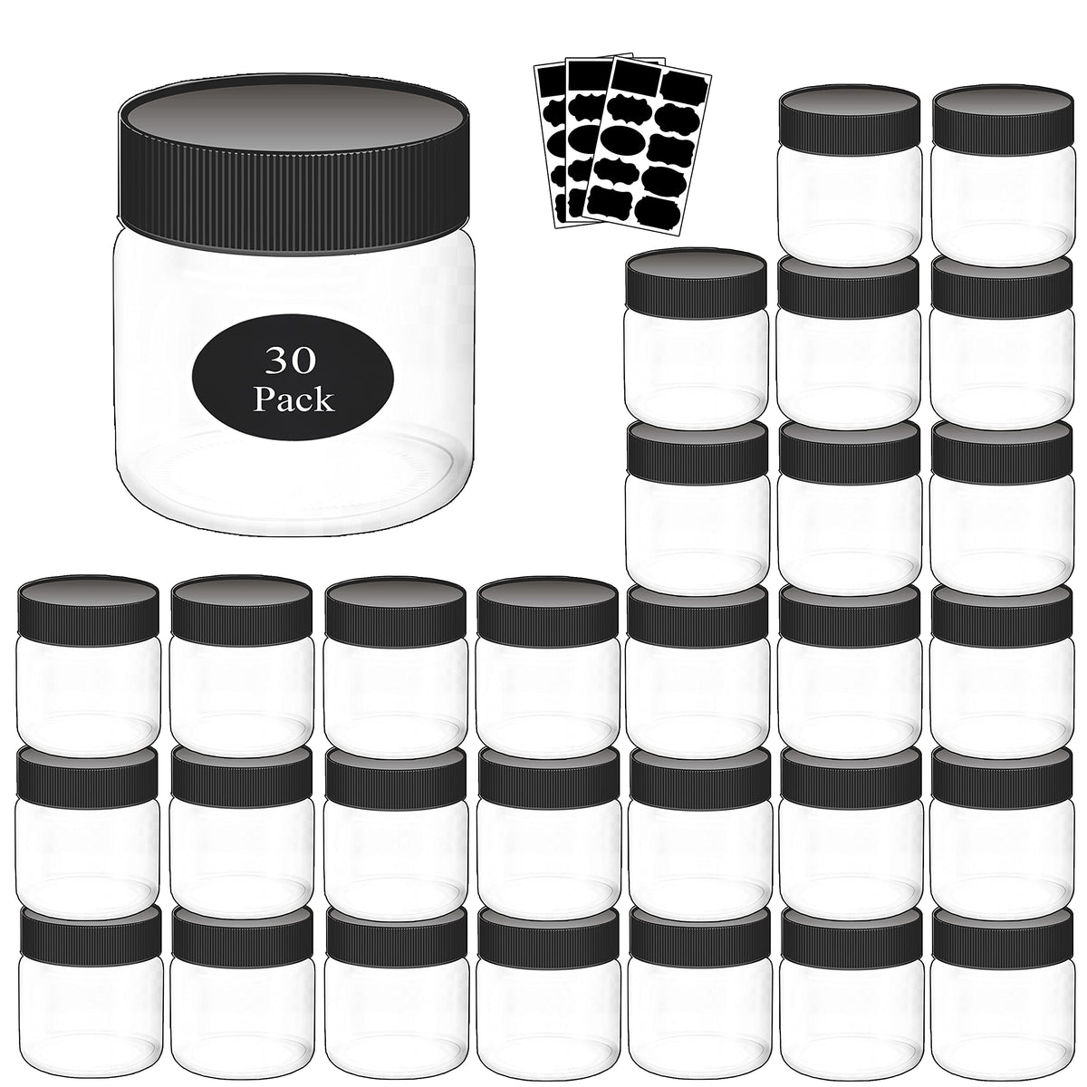 Rainbowtie Plastic Jars With Lids Slime Containers 8Oz-30 Pack-Leakproof Round Plastic Containers For Kitchen Pantry-Ideal For H