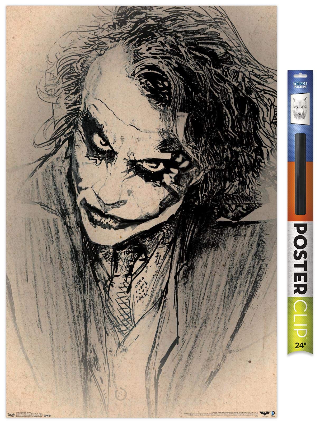 Trends International Dc Comics Movie-The Dark Knight-The Joker-Sketch Wall, 22.375'' X 34'', Premium Poster & Clip Bundle