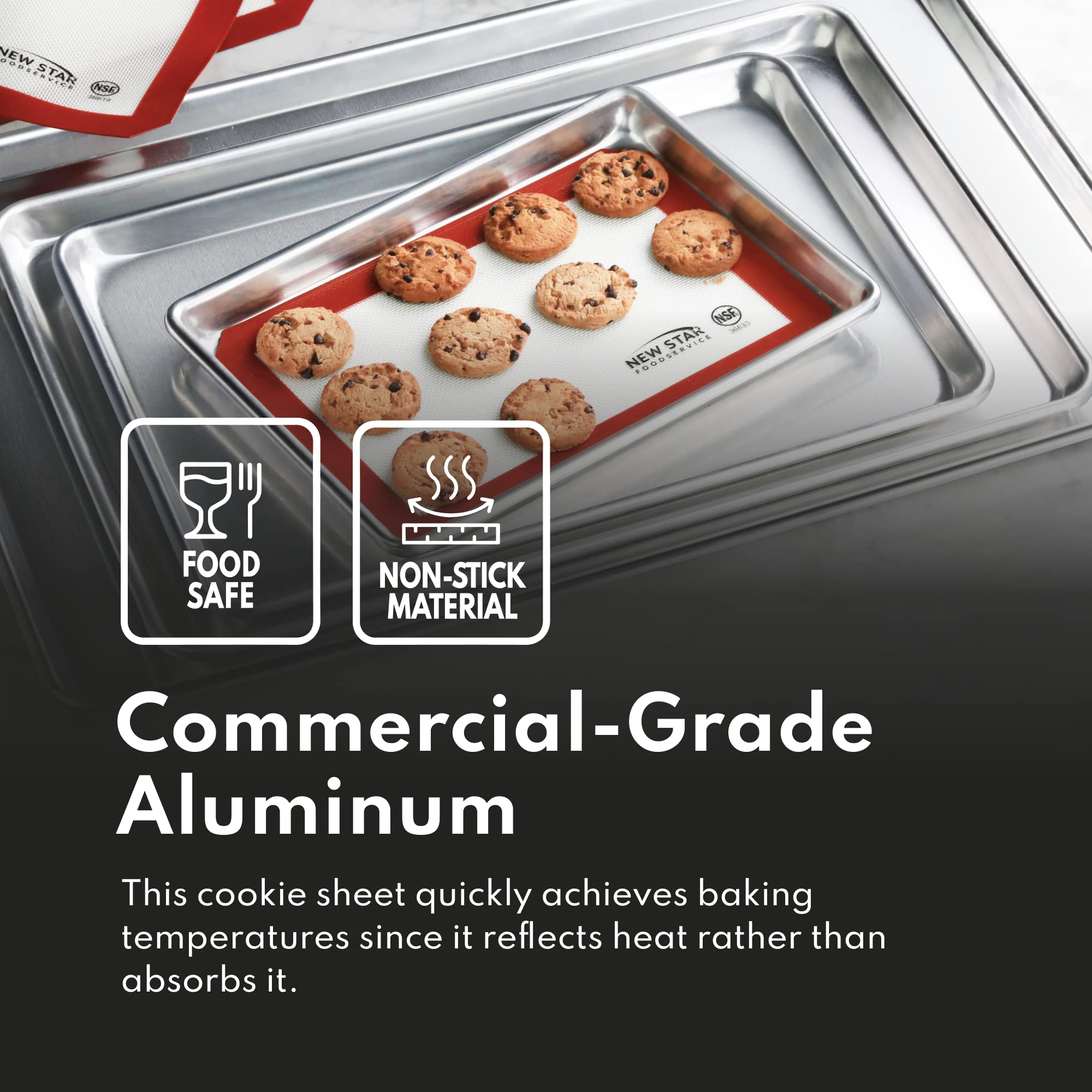 New Star Foodservice 38453 Commercial-Grade 18-Gauge Aluminum Sheet Pan/Bun Pan And Silicone Baking Mat Set, 18'' L X 26'' W X 1