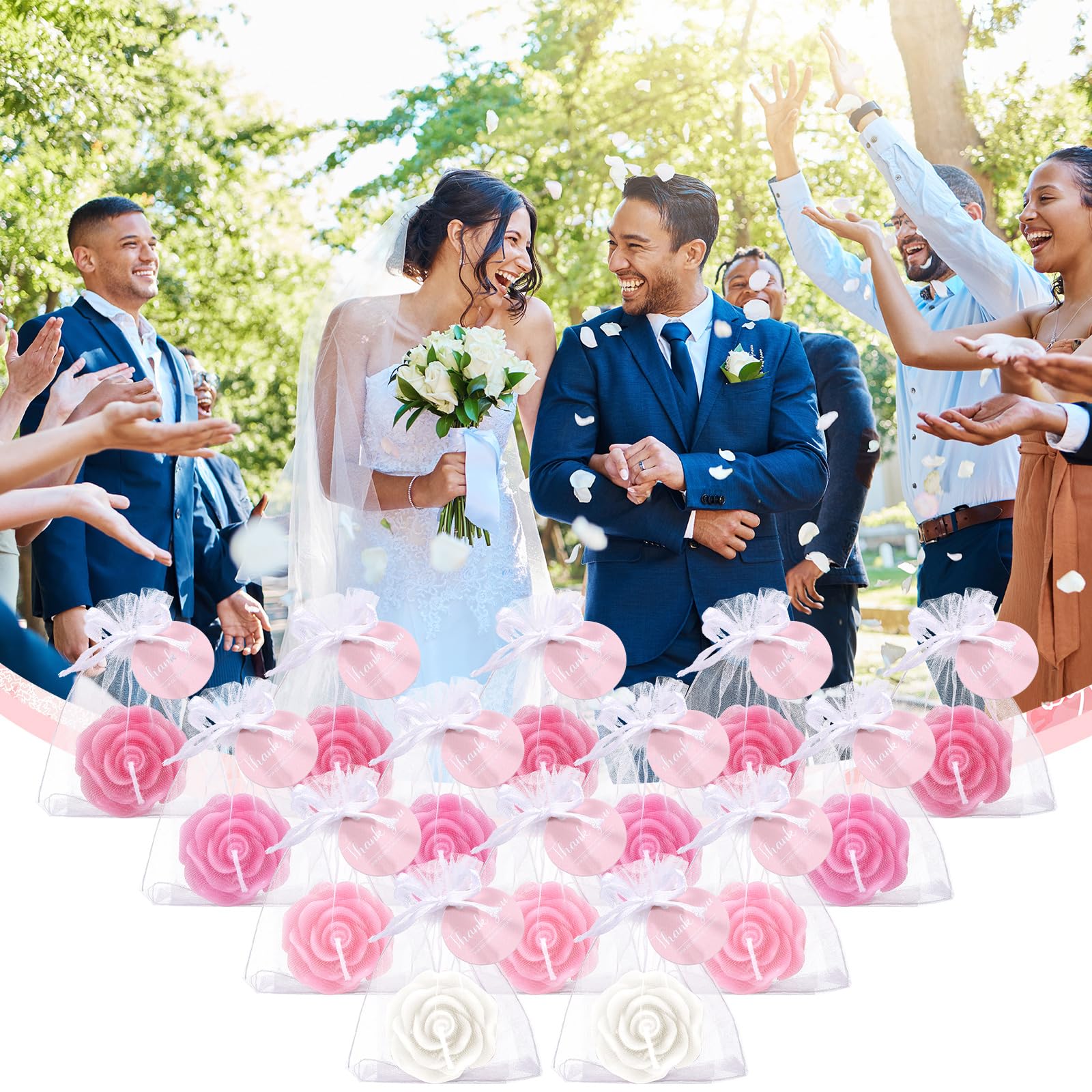 Treela 50 Set Flower Candles Wedding Favor for Guests Mini Pink Rose Shaped Tealight Candles for Return Gift Wedding Birthday Br