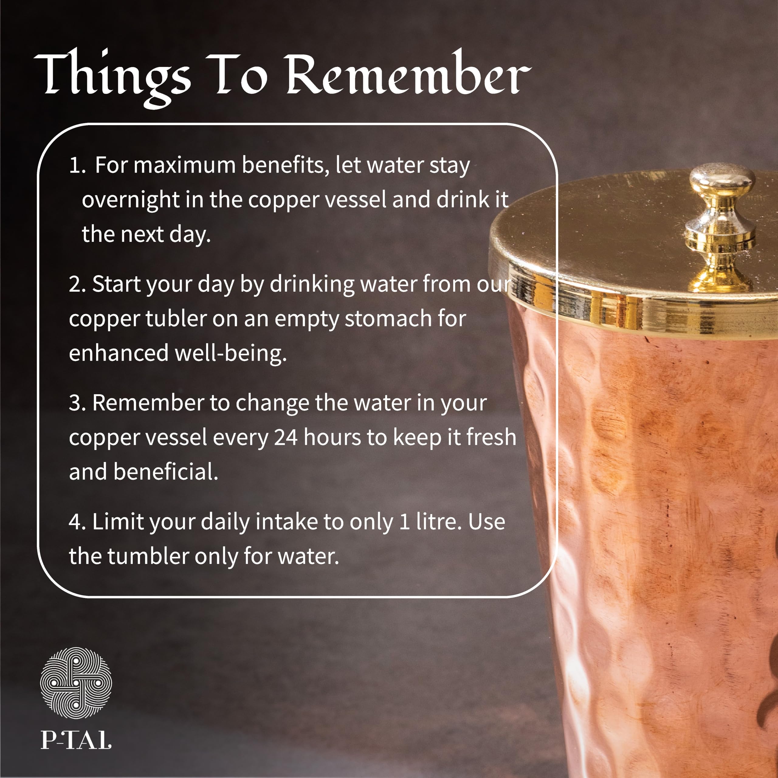 P-Tal Copper Mint Julep Cup With Lid, Water Tumbler, Drinkware, Made Of Pure Copper, Ayurvedic Health Benefits, Break Resistant
