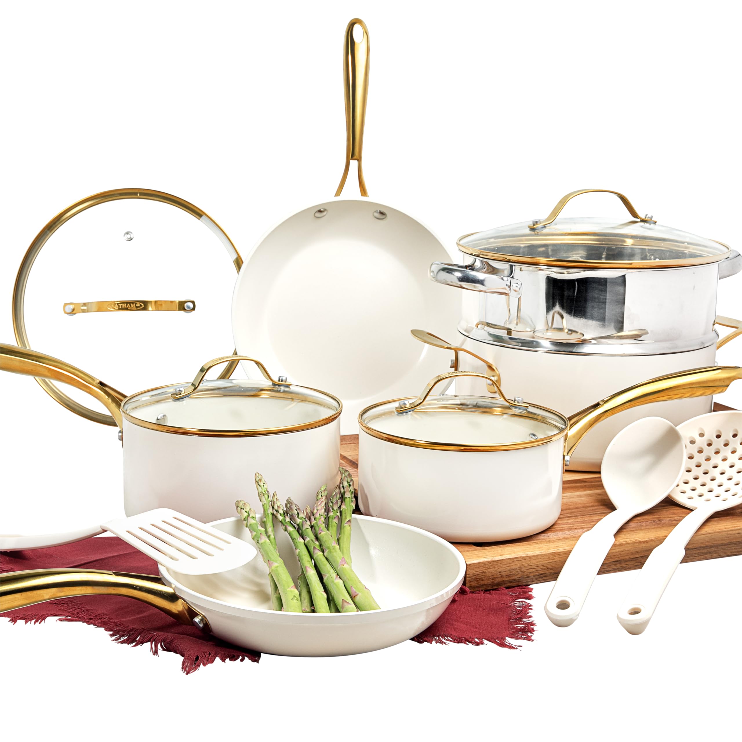 Gotham Steel 15 Pc Ceramic Pots and Pans Set Non Stick, Kitchen Cookware Sets, Pot and Pan Set, Ceramic Cookware Set, Non Toxic