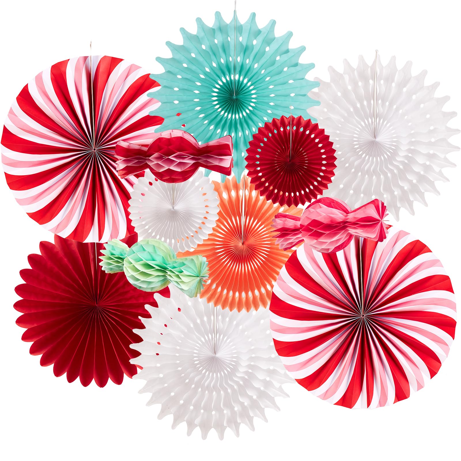 Christmas Hanging Paper Fans Decoration Christmas Peppermint Candy Hanging Ornaments Party Ceiling Hangings Deco Candy Tissue Pa