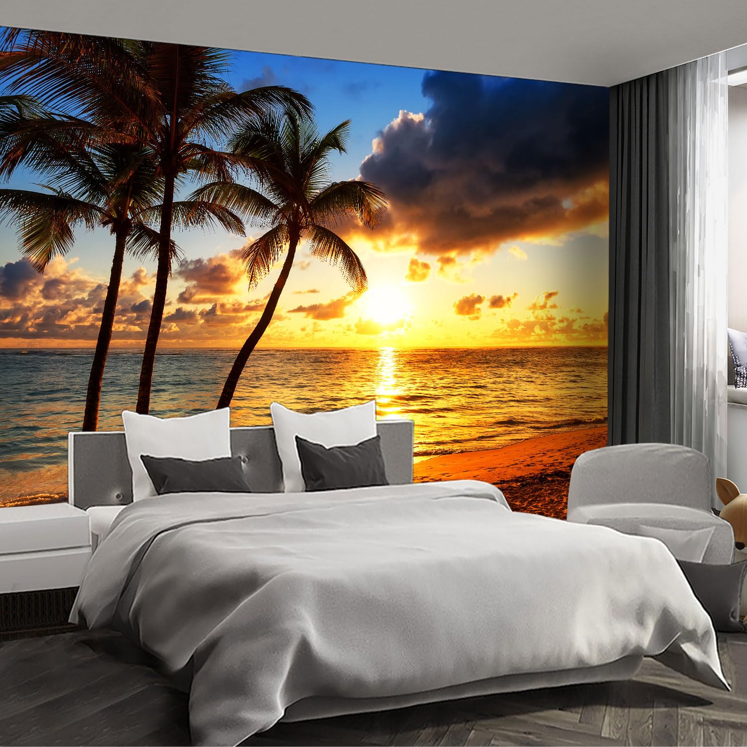 Fightal - Beach Large wall murals at Dusk Peel and Stick self Adhesive Sunset Wallpaper for Bedroom Living Room - 120x183