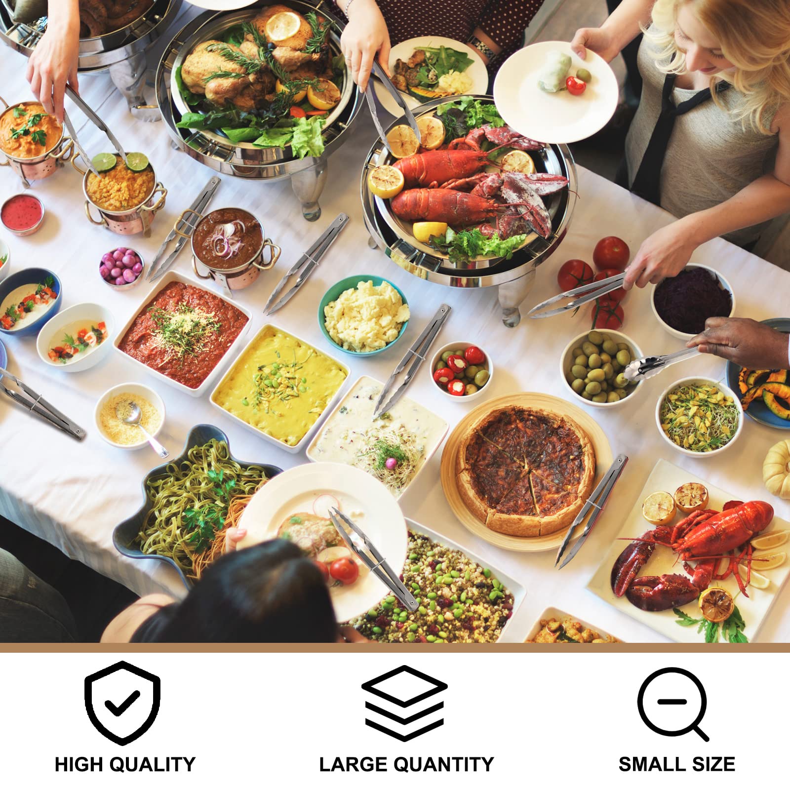 50 Pcs Small Stainless Steel Kitchen Tongs 7 Inch Cooking Tongs With Sliding Rings Mini Tongs Serving Tongs For Food Cooking Sal