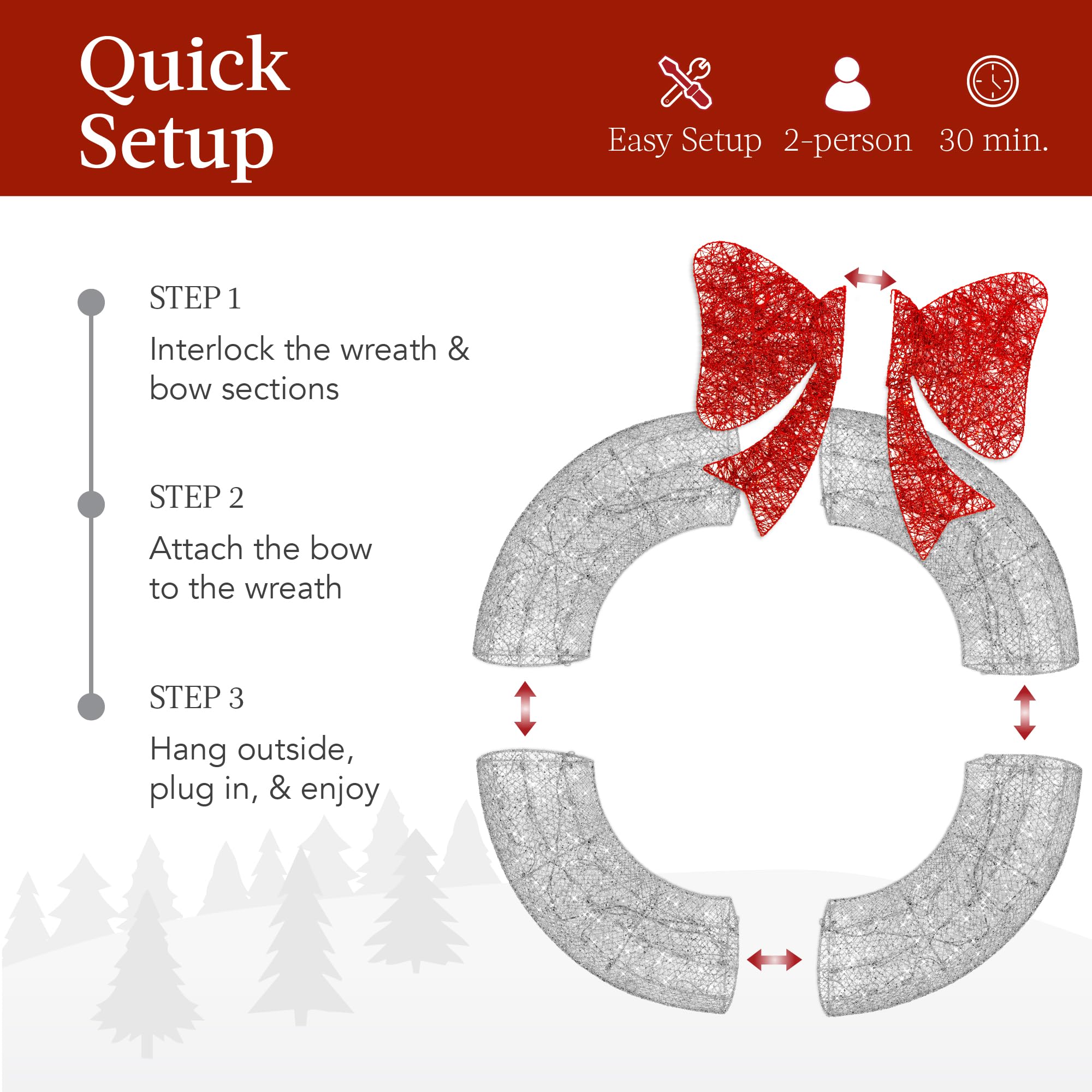Best Choice Products 48in Pre-Lit Outdoor Christmas Wreath Decoration, LED Metal Holiday Decor for Home w/ 140 Lights, Bow - Sil