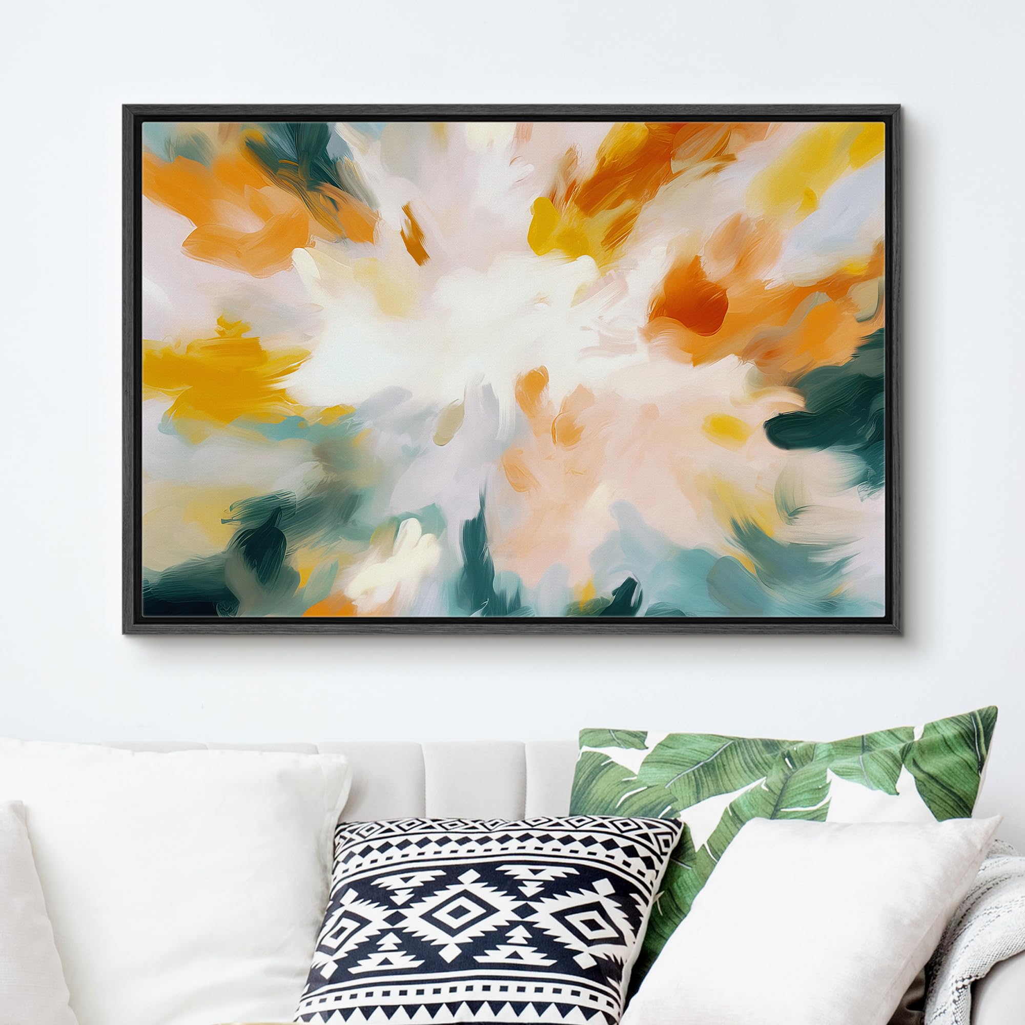 Signford Framed Canvas Print Wall Art Multicolor Vibrant Watercolor Paint Strokes Graffiti Art Abstract Illustrations Modern Art