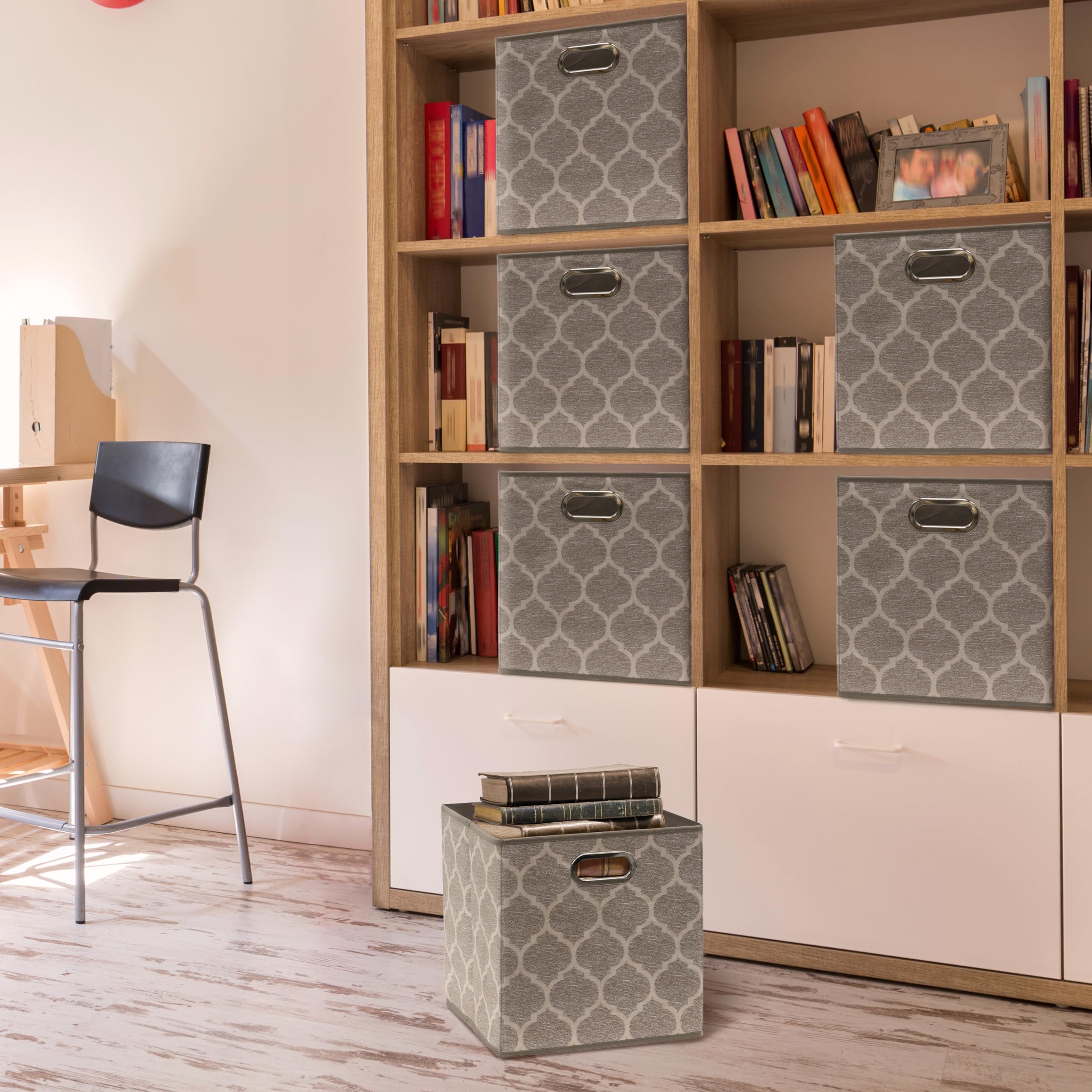 Simple Houseware 6 Pack Printing Fabric Cube Storage Bin With Handle, Beige