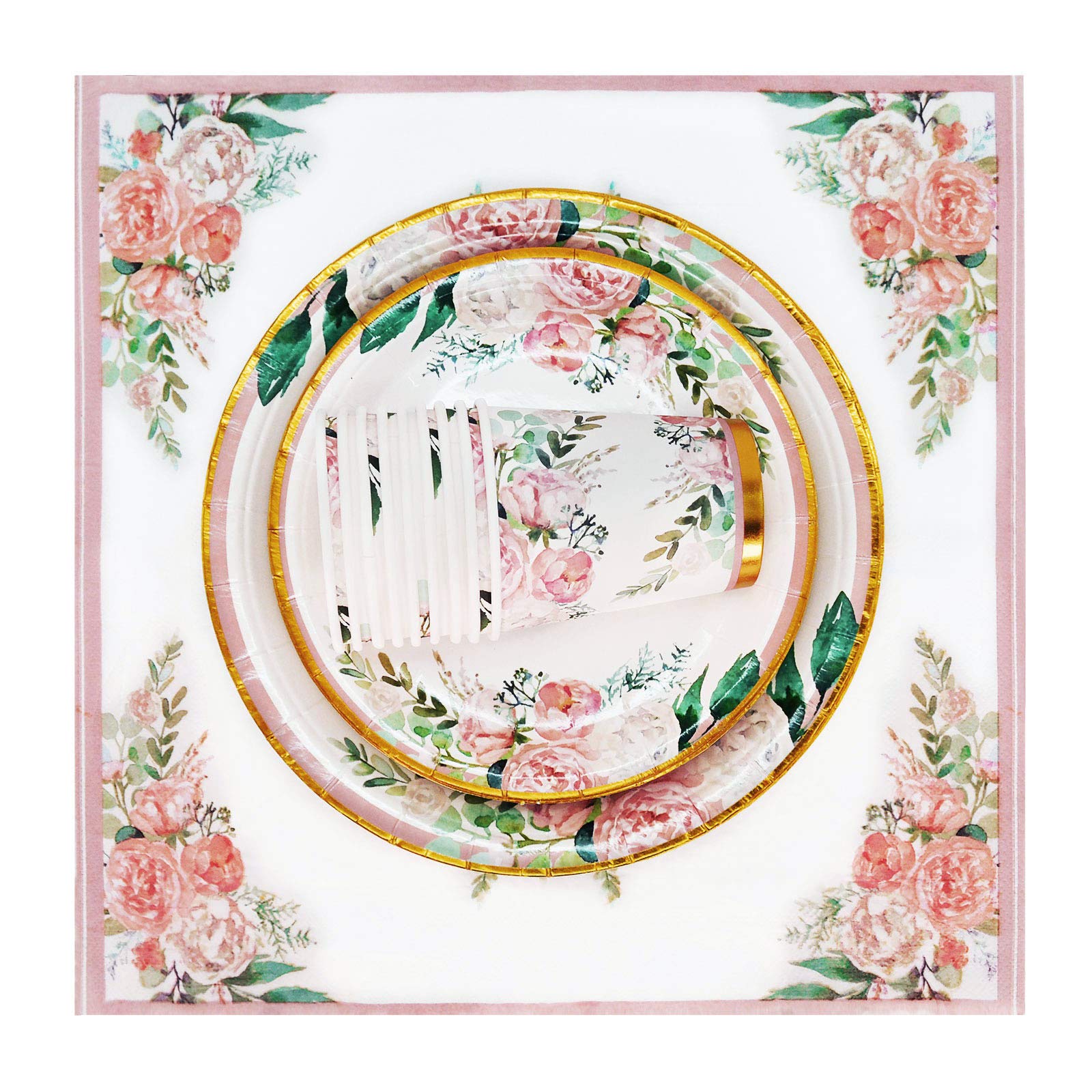 Boosolo Floral Party Supplies paper plates and Napkins Sets for 24 Guest-Include Floral Disposable Paper Plates Cups Napkin forr Bridal Shower Birthday Wedding Bachelorette party Supplies
