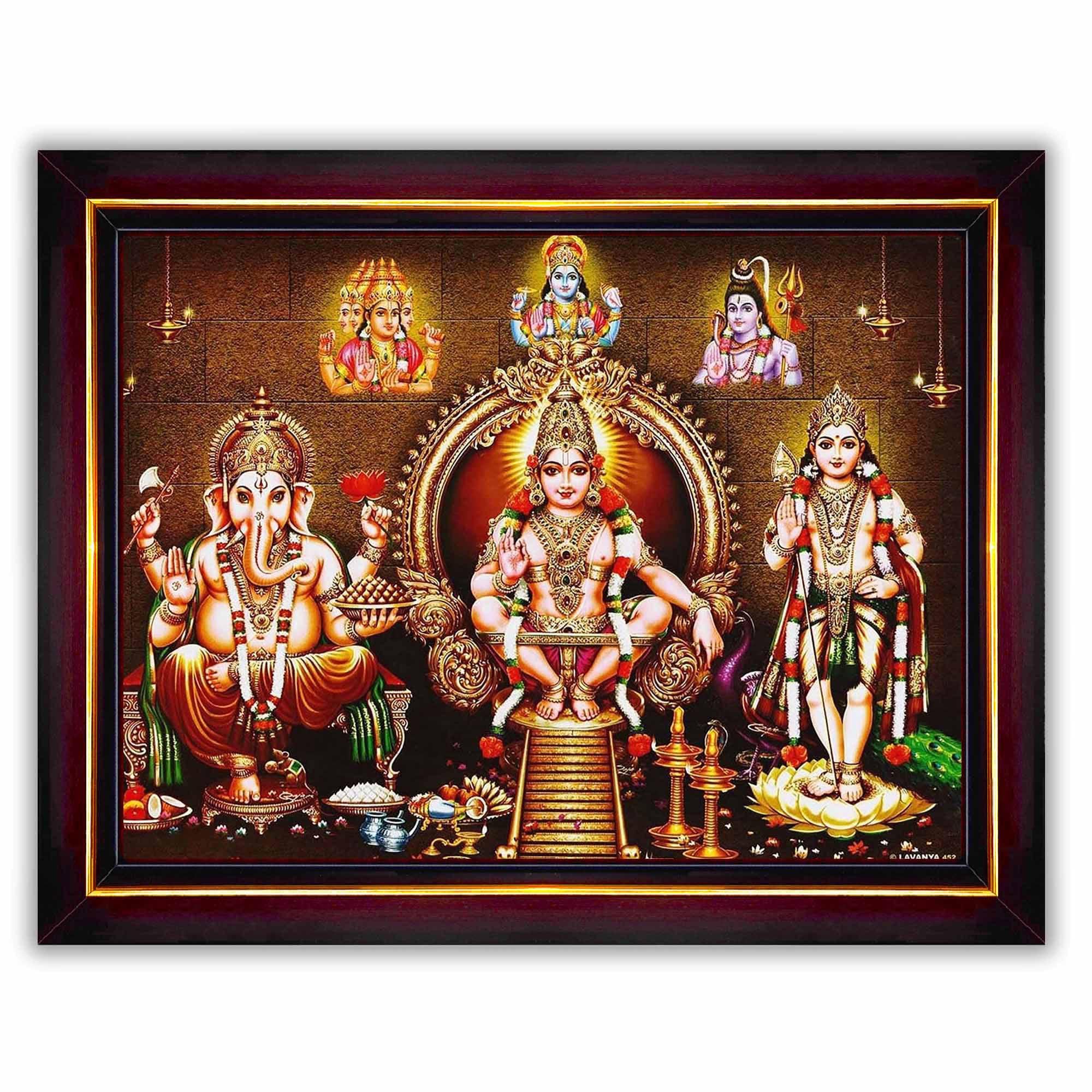 Pavan Photo Laminations Lord Ayyappa Swamy Ganesha Ganesh Murugan Wall Painting Framed Home Decor (Wood,Matte,Brown,Small Size,6