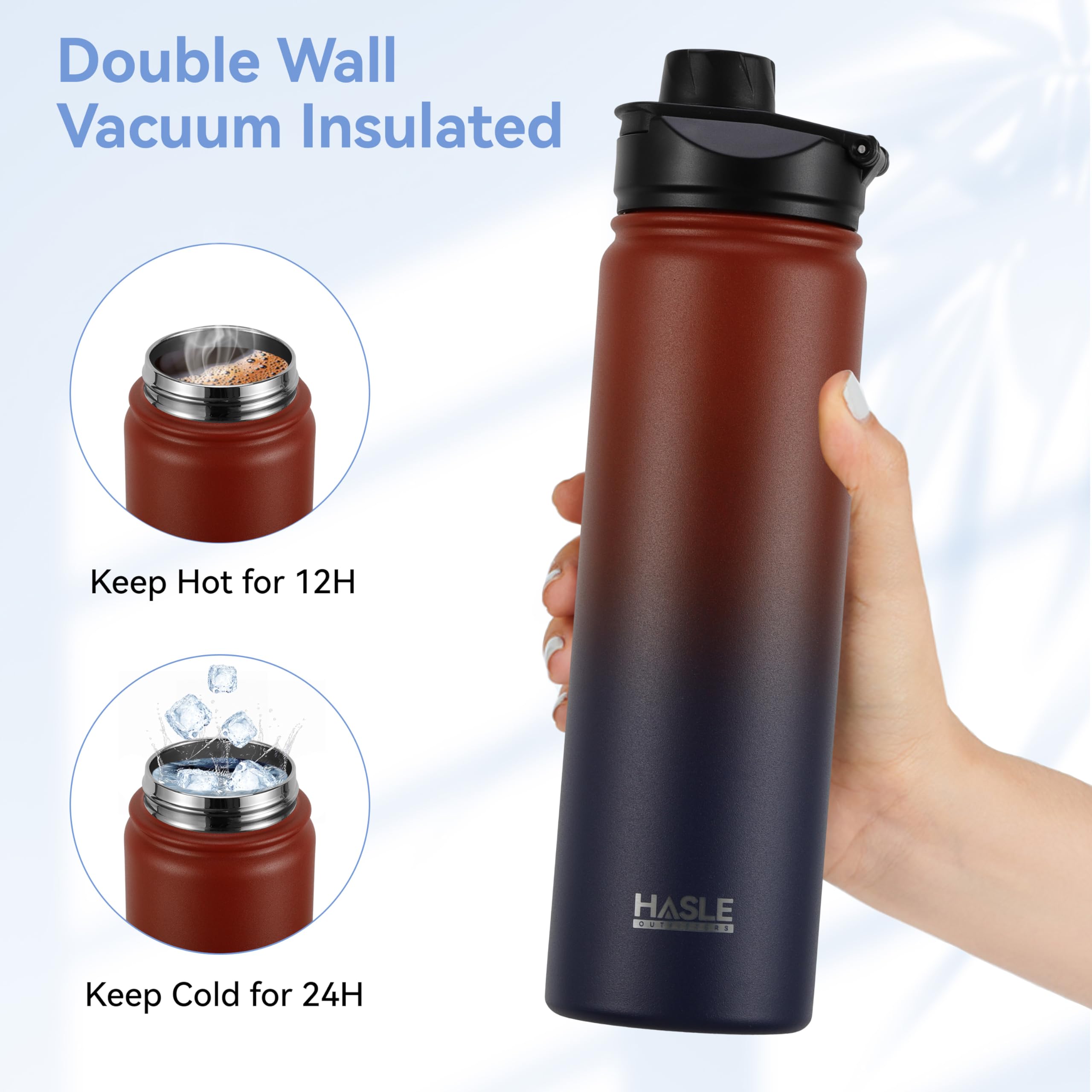 Hasle Outfitters Insulated Water Bottle 22 Oz Double Wall Stainless Steel Water Bottle Wide Mouth With Straw Lid & Spout Lid Kee