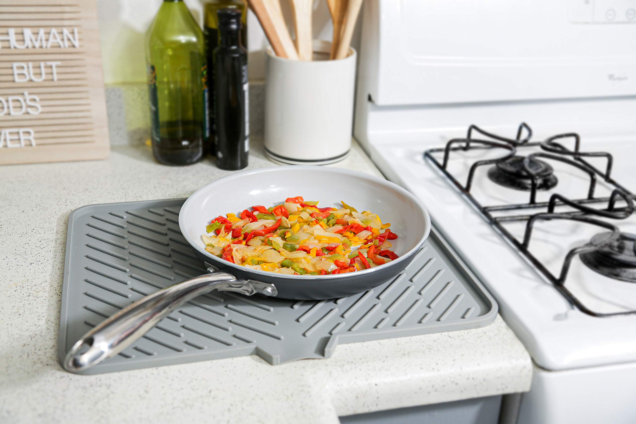 Luxet Silicone Dish Drying Mat With Built-In Drain Lip - Hygienic Drying Pad - Sturdy Compact Easy To Clean Tray Protects Surfac