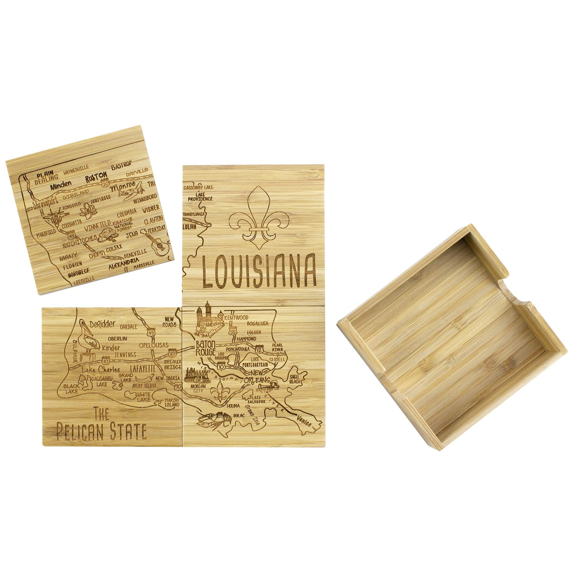 Totally Bamboo Louisiana State Puzzle 4 Piece Bamboo Coaster Set With Case