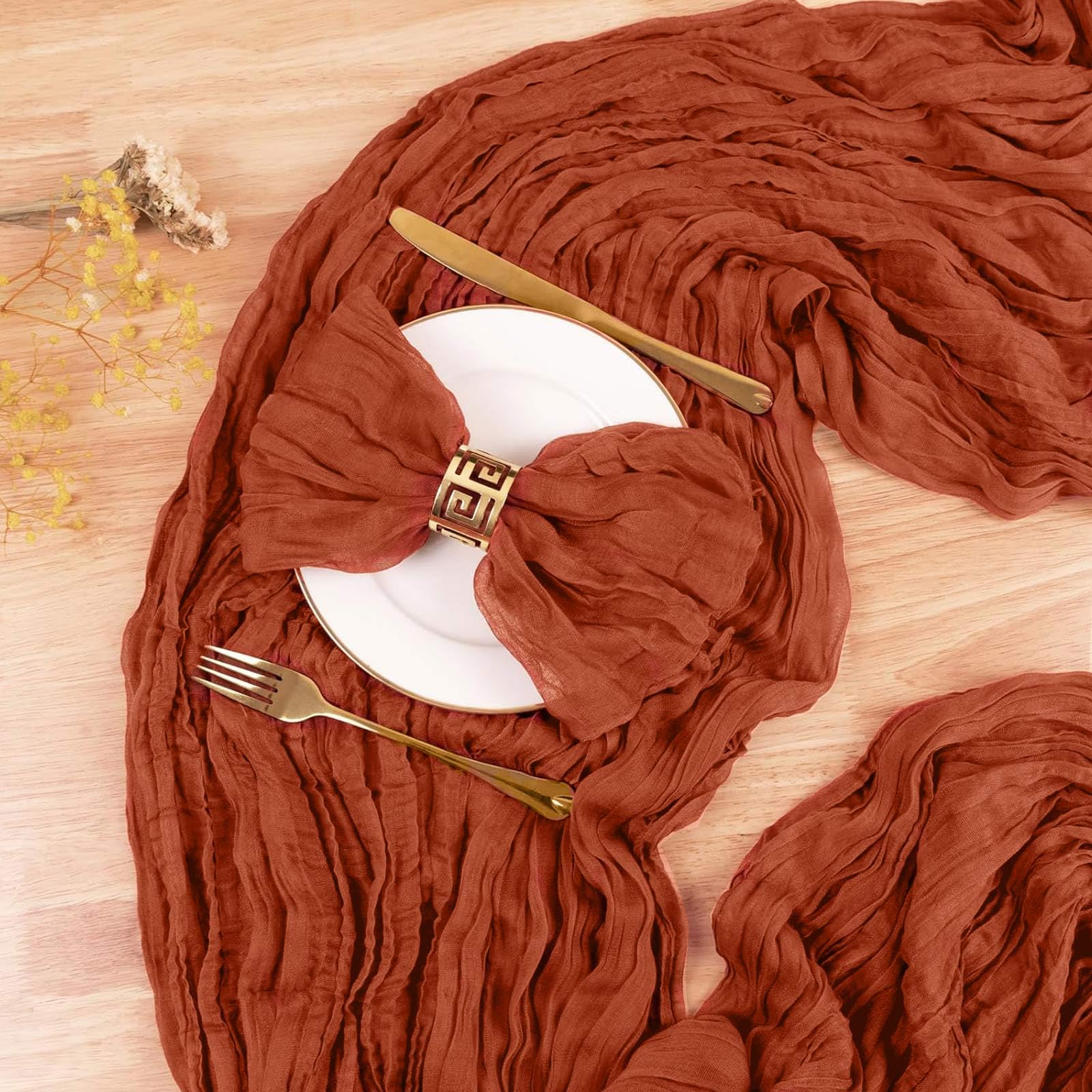 TuTive 13.3Ft Terracotta Cheesecloth Table Runner Fall Gauze Burnt Orange Boho Rustic Cheese Cloth Runner for Wedding Party Baby