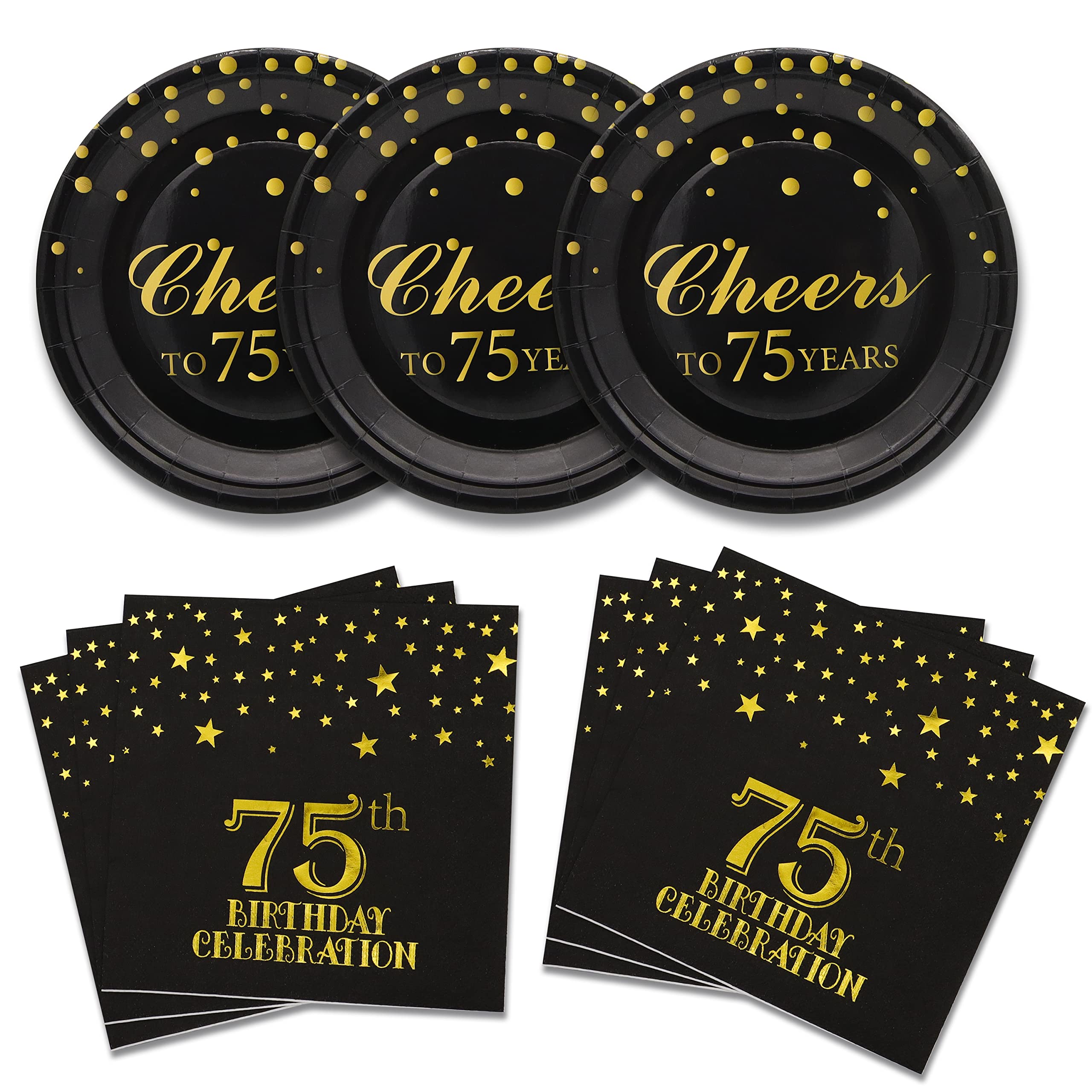 Pandecor Birthday Party Plates And Napkins Party Supplies Set Serve Up To 20 Guests (75 Years Old)