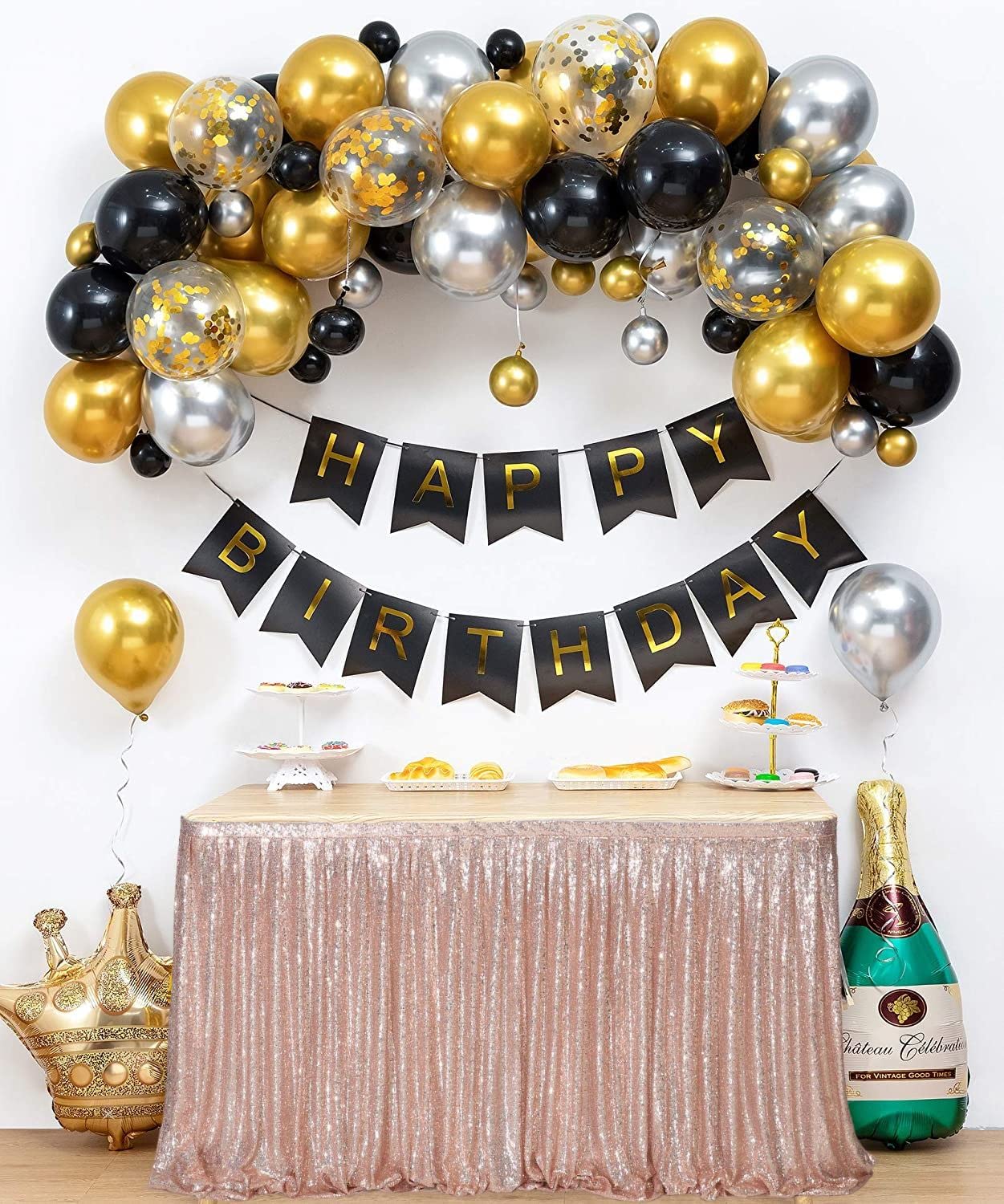 Poise3Ehome Spakly Draped 9Ft Wide X 30 Inches Drop Rose Gold Table Skirt For Birthday Party Baby Shower Dessert Table Wedding C