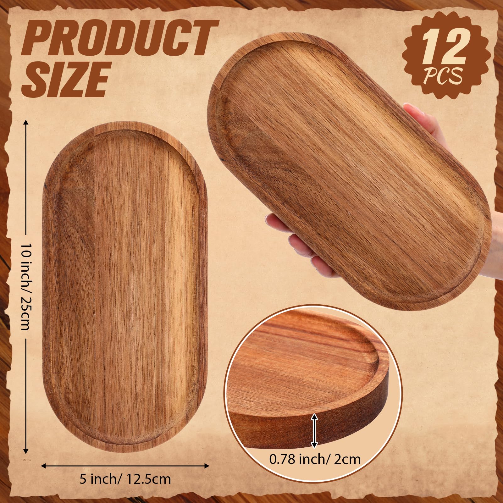 Geetery 12 Pcs Acacia Wooden Serving Trays 10 Inch Oval Wood Platter Wooden Serving Platter Oval Charcuterie Plates Board Wood C