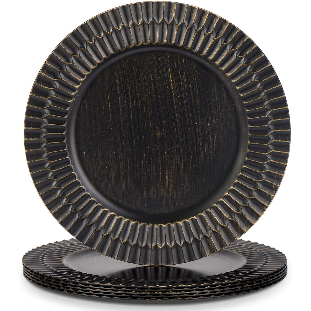 Kazozobi 13'' Black Chargers For Dinner Plates, Decorative Charger Plates, Plastic Charger & Service Plate 6 Pack Table Setting