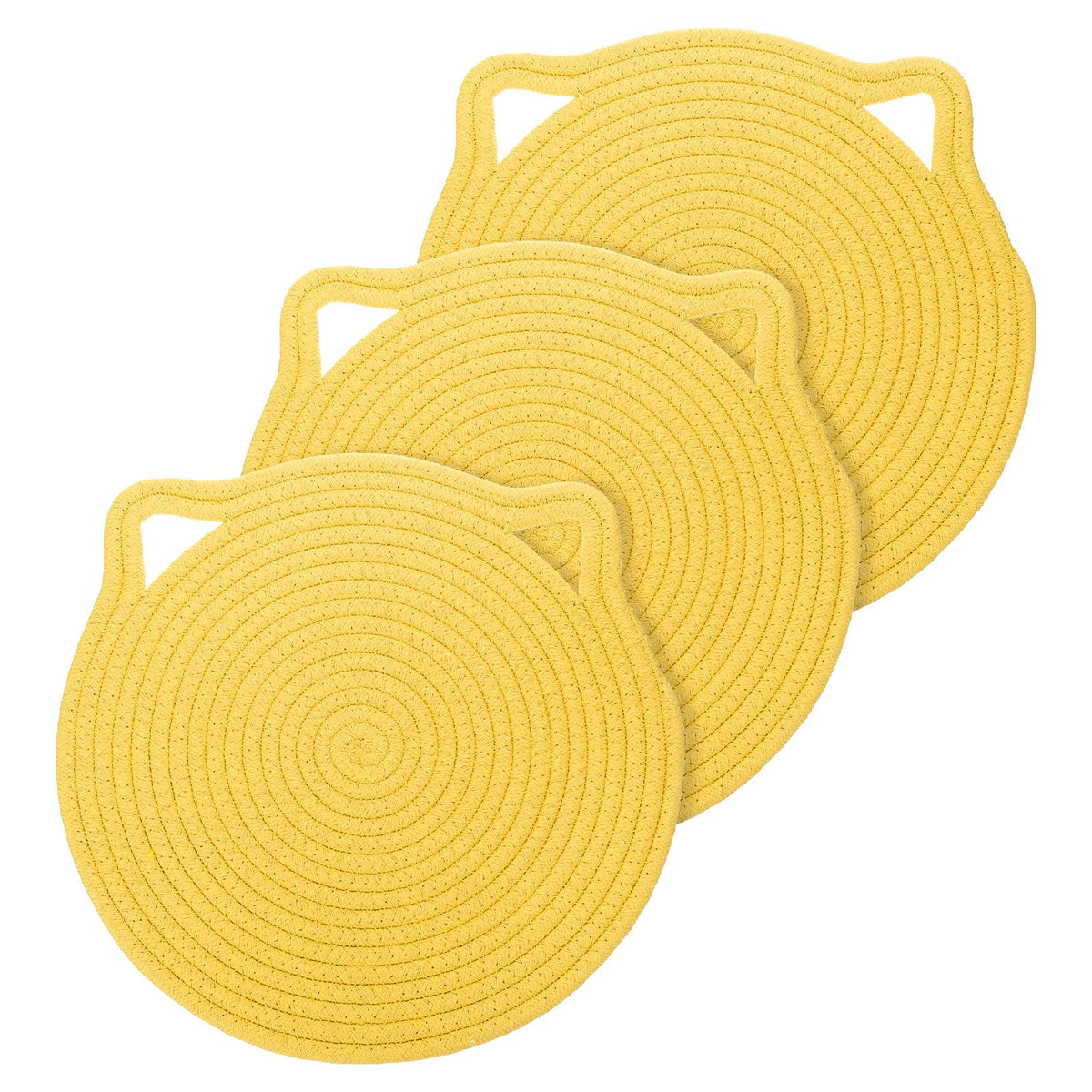 Uxcell Pot Holders, 3Pcs 12'' - Cotton Trivets Set, Cat Ear Heat Insulation Pad, Pot Holder For Cups, Plates, Hot Pots And Pans,