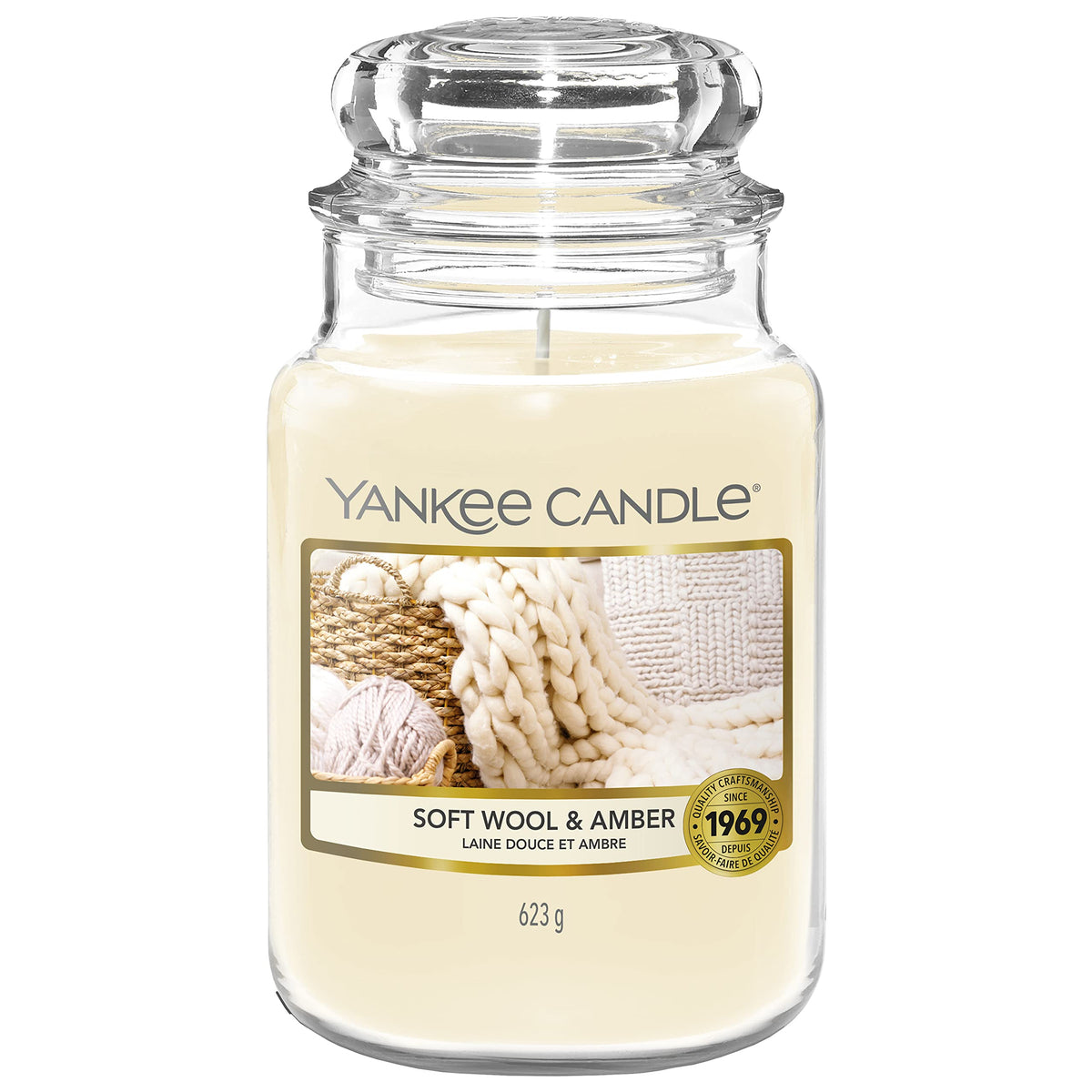 Yankee Candle Scented | Soft Wool & Amber Large Jar | Burn Time: up to 150 Hours | Perfect Gifts for Women, 1720939E