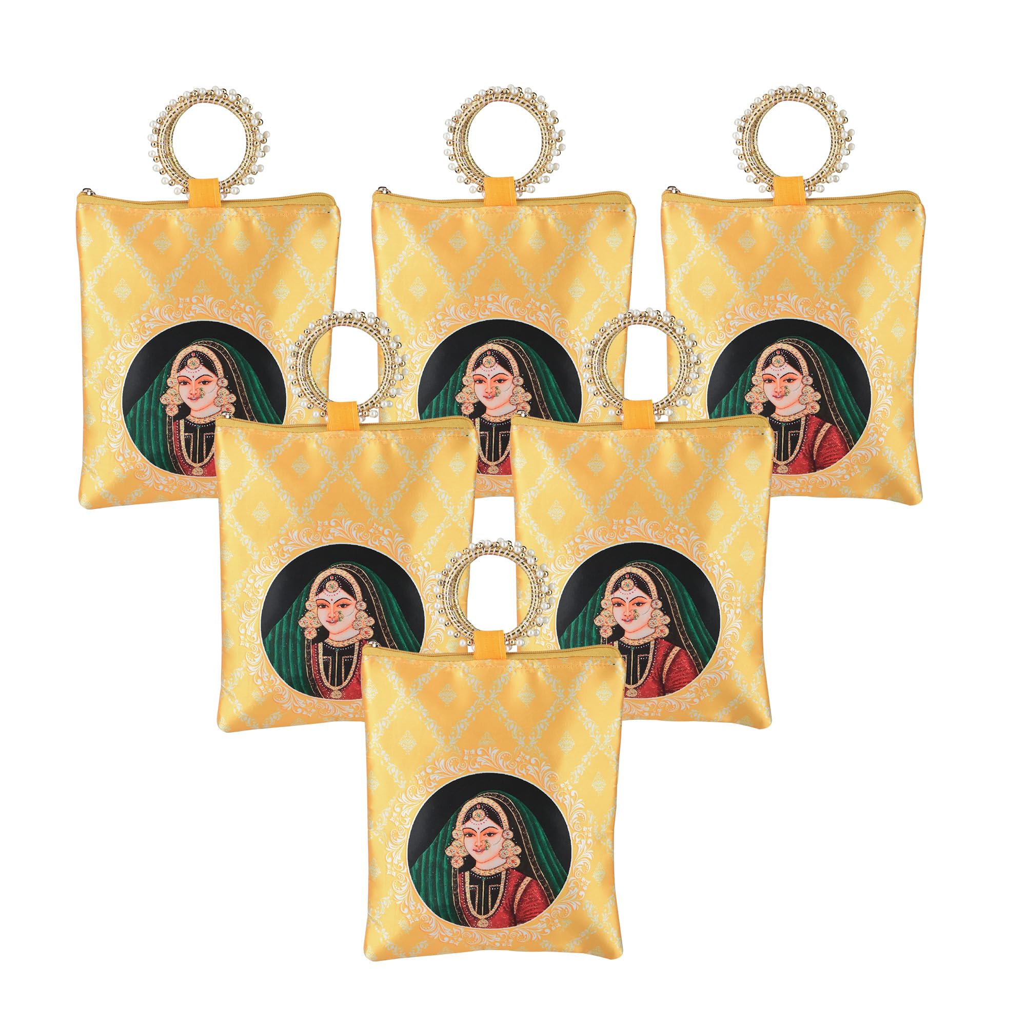 Kuber Industries 6 Pcs Silk Small Hand Bags For Women Stylish With Zip & Handle | Traditional Handheld Bags For Women | Ethnic L