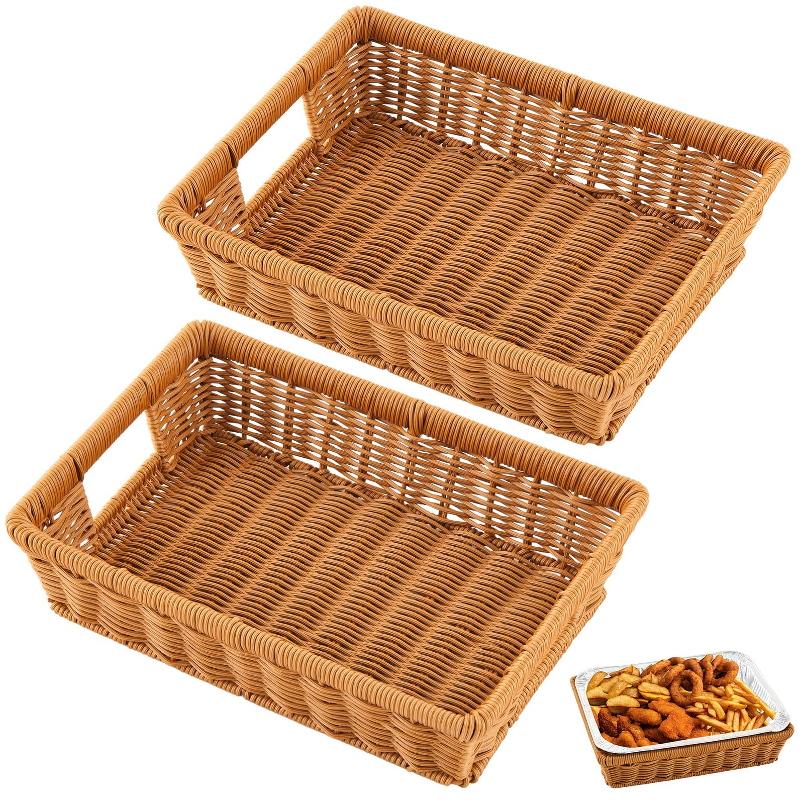 Marsui 2 Pcs Wicker Serving Baskets for 9x13 Inch Foil Pans, Brown