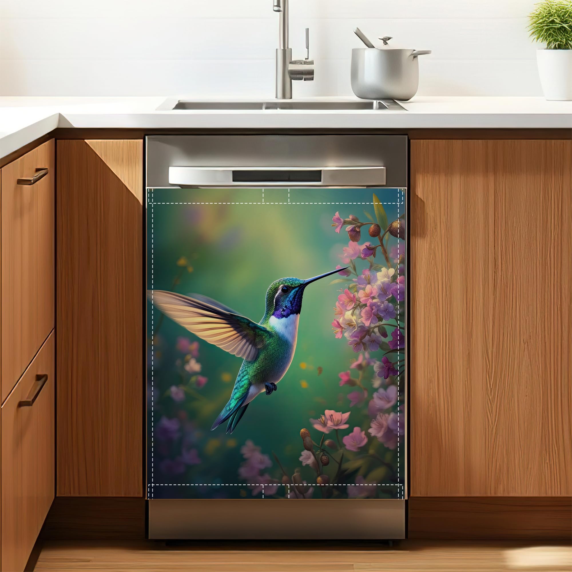Hummingbird Flower Magnetic Dishwasher Cover 23x26 Inch