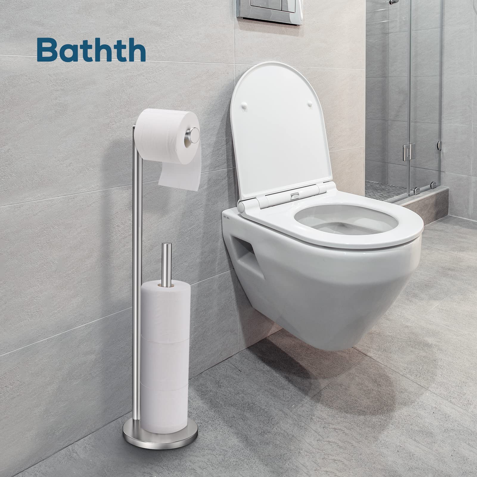Toilet Paper Stand Brushed Nickel  Free Standing Toilet Paper Holder with Storage by Bathth