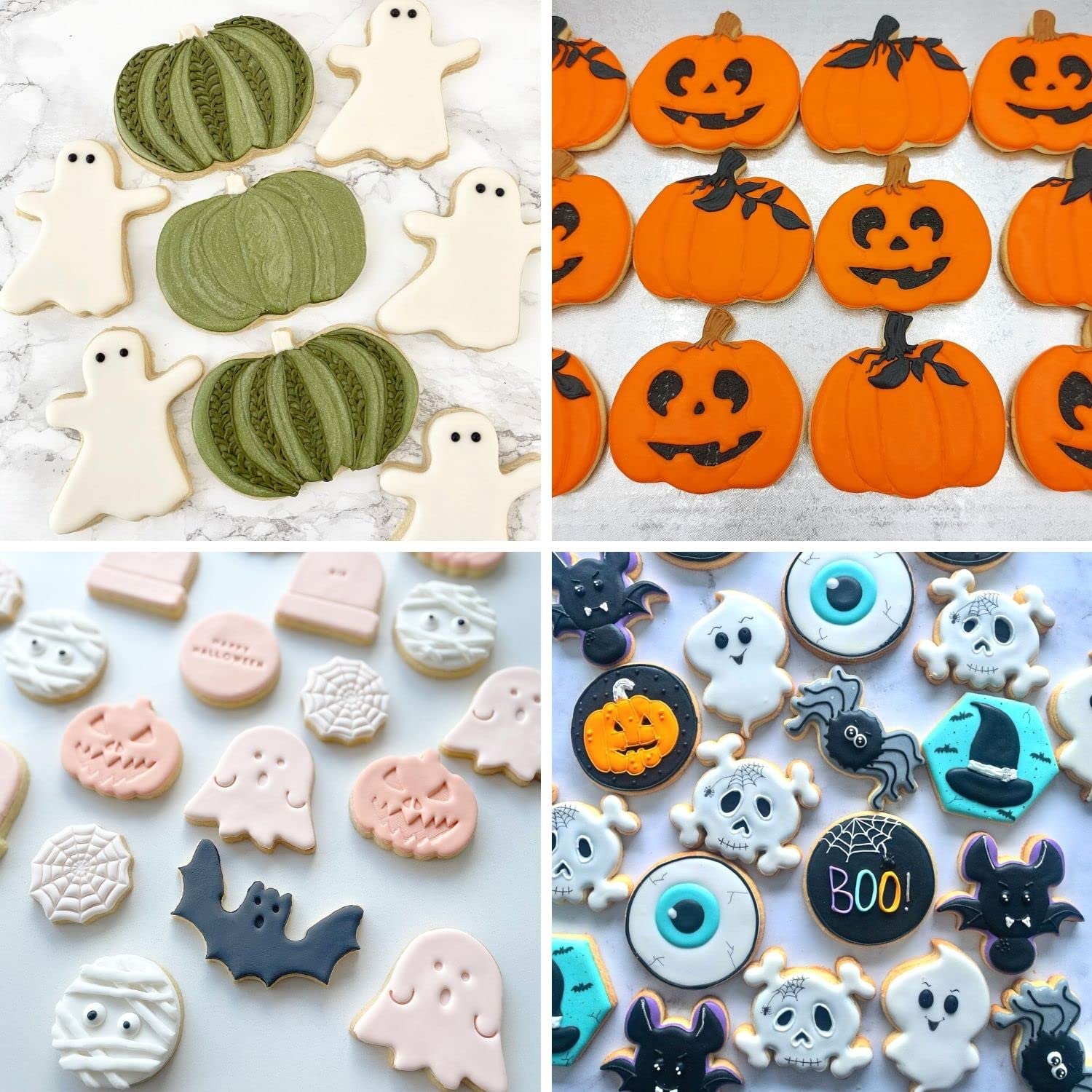 Crethinkaty 4 Pieces Halloween Cookie Cutters Set For Baking - Ghost,Bat,Pumpkin And Skull,Round Shape Stainless Steel Holiday B