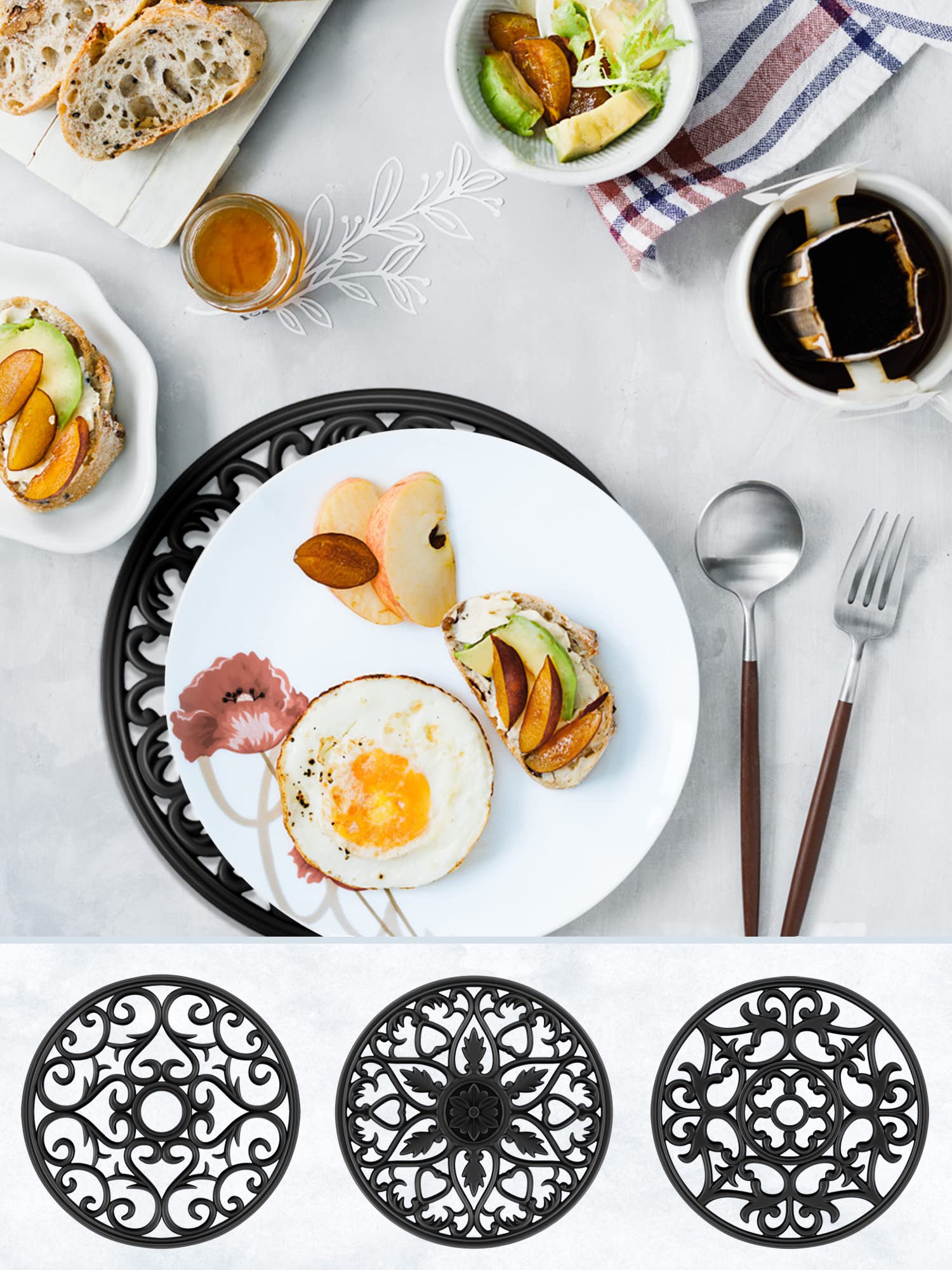 Smartake 6 Set Silicone Trivet Mats, Multi-Use Carved Trivet Mat, Insulated Non-Slip Durable Kitchen Mats, Flexible Modern Kitch