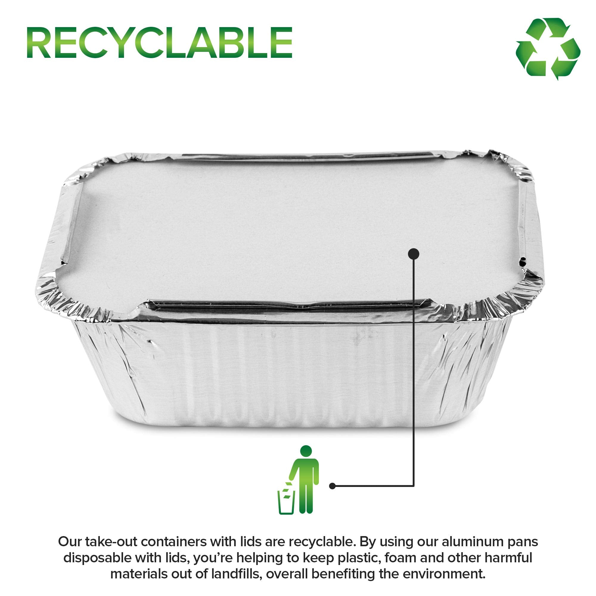 Stock Your Home 1 Lb Aluminum Pans With Lids (100 Pack) - Food Containers With Cardboard Lids - Disposable & Recyclable Takeout