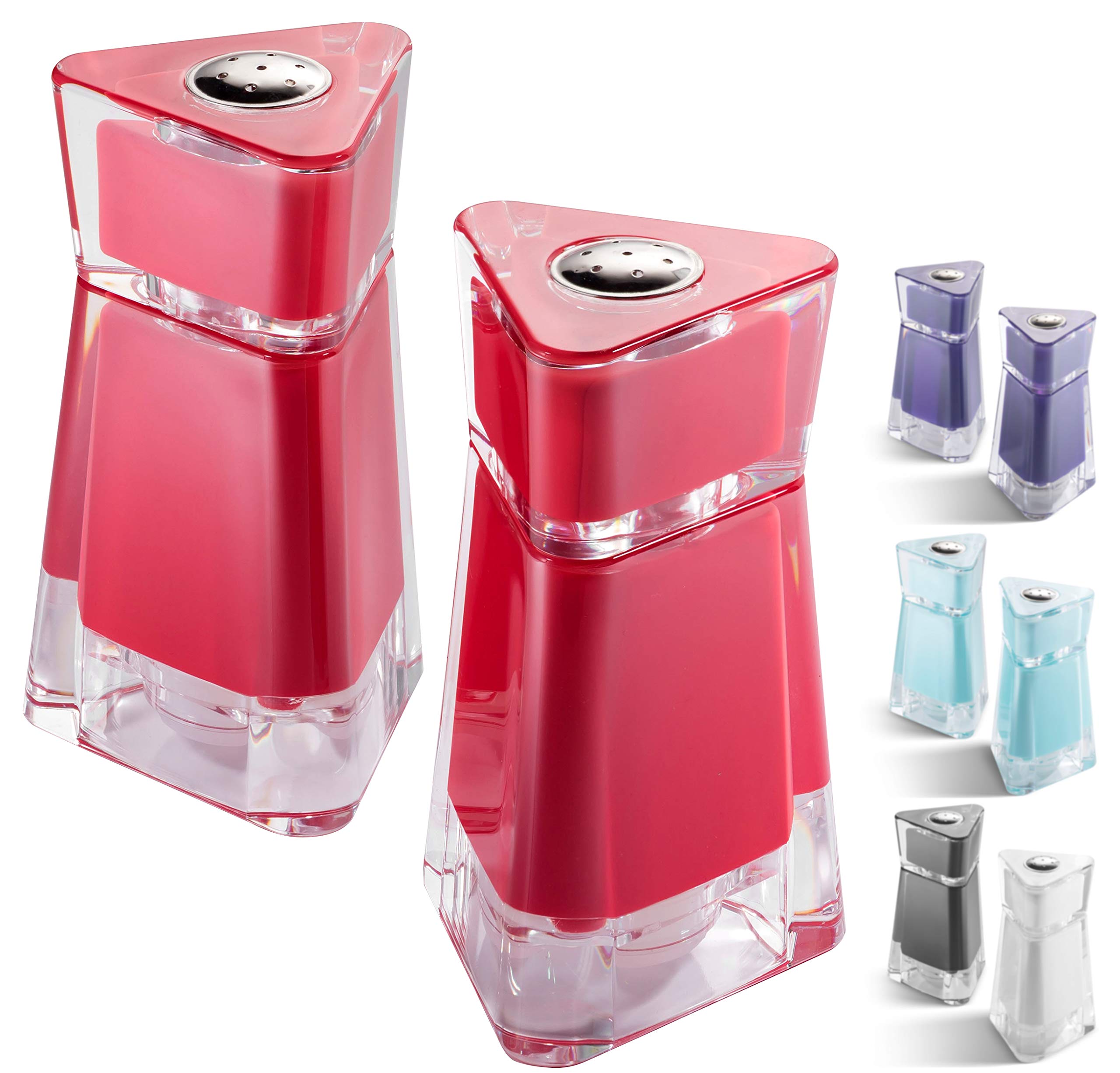 Mitbak Acrylic Red Salt And Pepper Shakers (2 Piece Set) | Elegant Salt And Pepper Dispensers With Perfectly Sized Holes For Eve