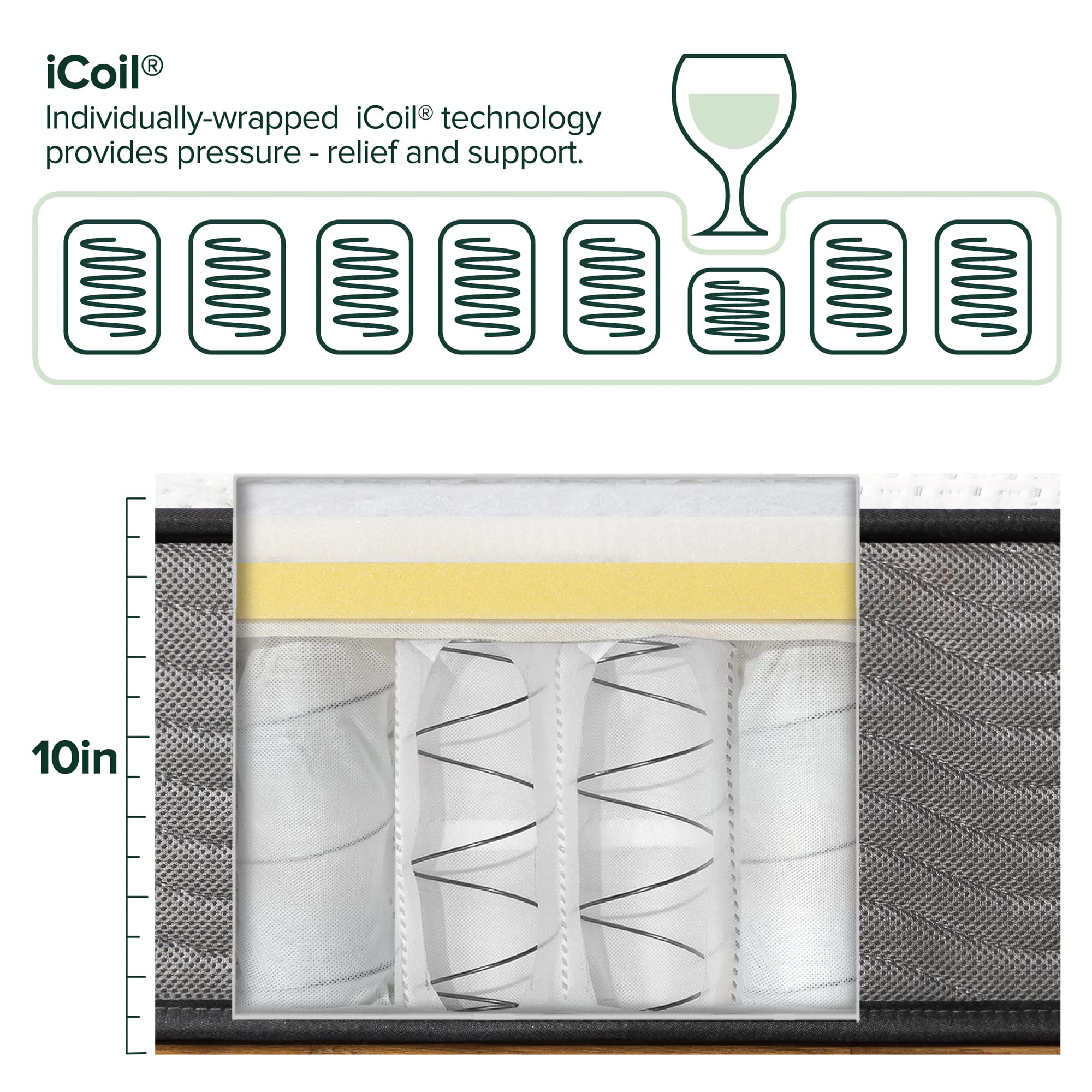 Zinus 10 Inch Support Plus Pocket Spring Hybrid Mattress, Twin, Strong Coils For Durable Support, Pocket Innersprings For Motion