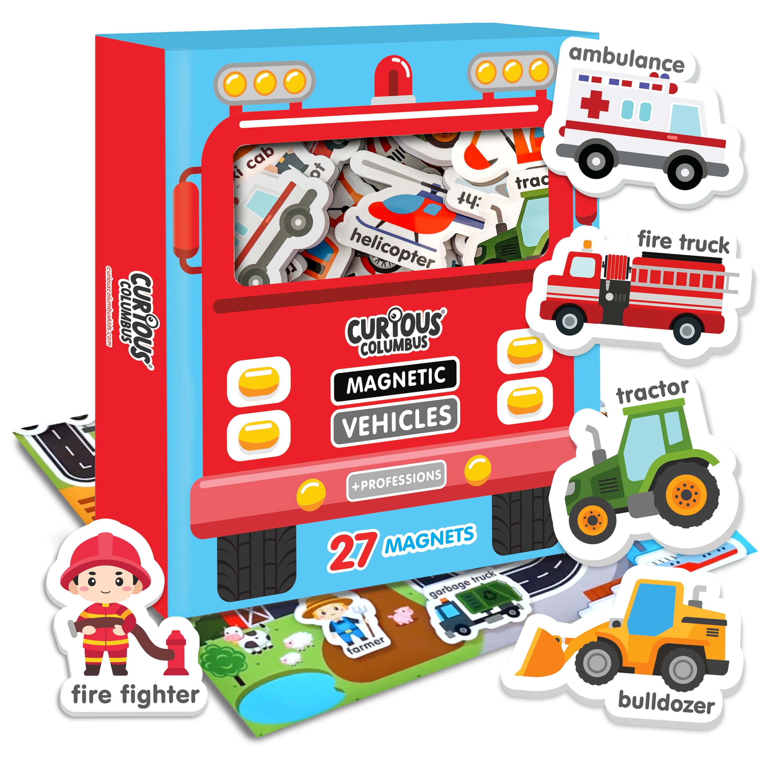 Curious Columbus Vehicles Fridge Magnets for Toddlers 1-3 Year Olds| Large Foam Refrigerator Magnets for Kids Baby and 3-5 Years
