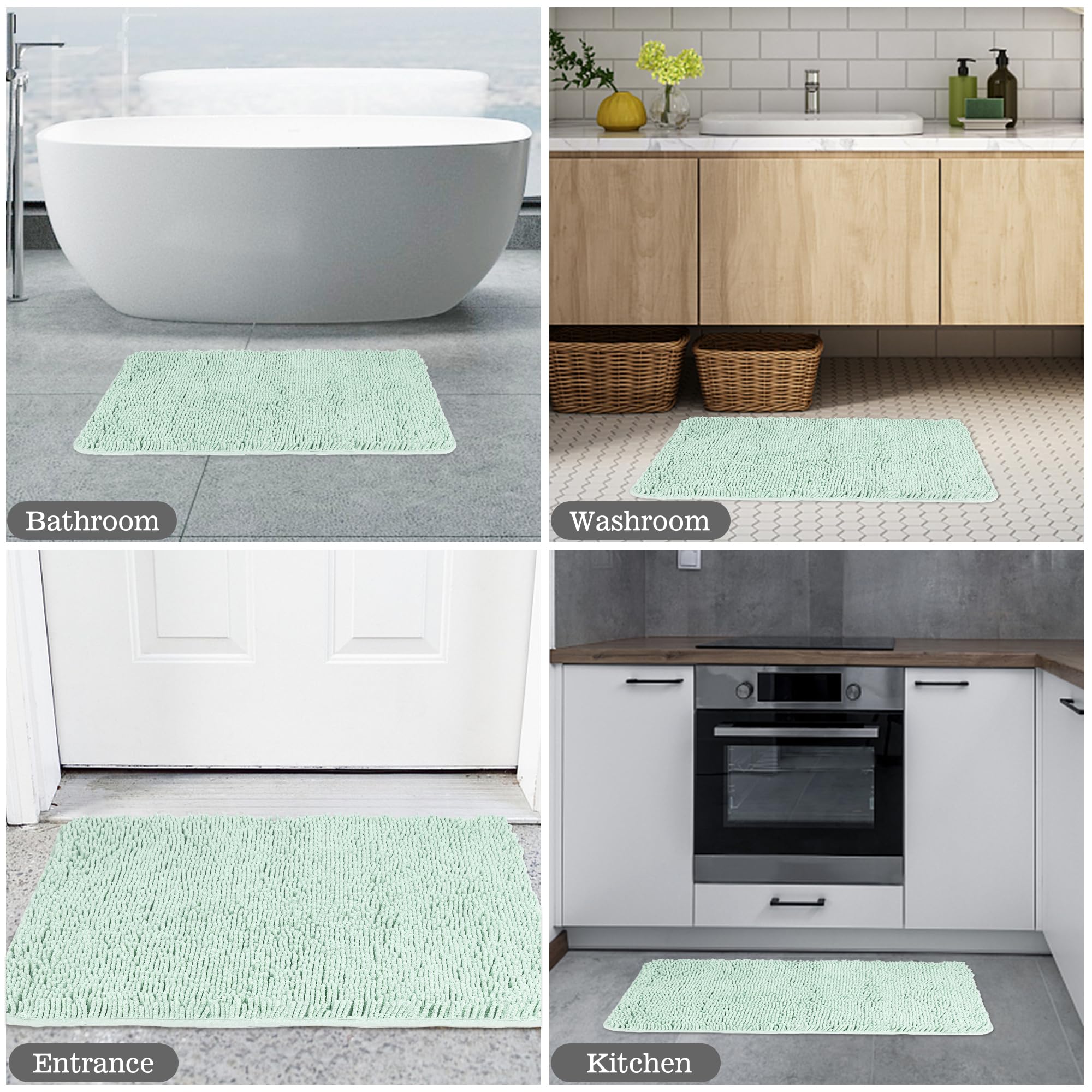Yeaban Spa Blue Bathroom Rugs - Thick Chenille Bath Mats | Absorbent And Washable Bath Rug Non-Slip, Plush Rugs For Bathroom Flo