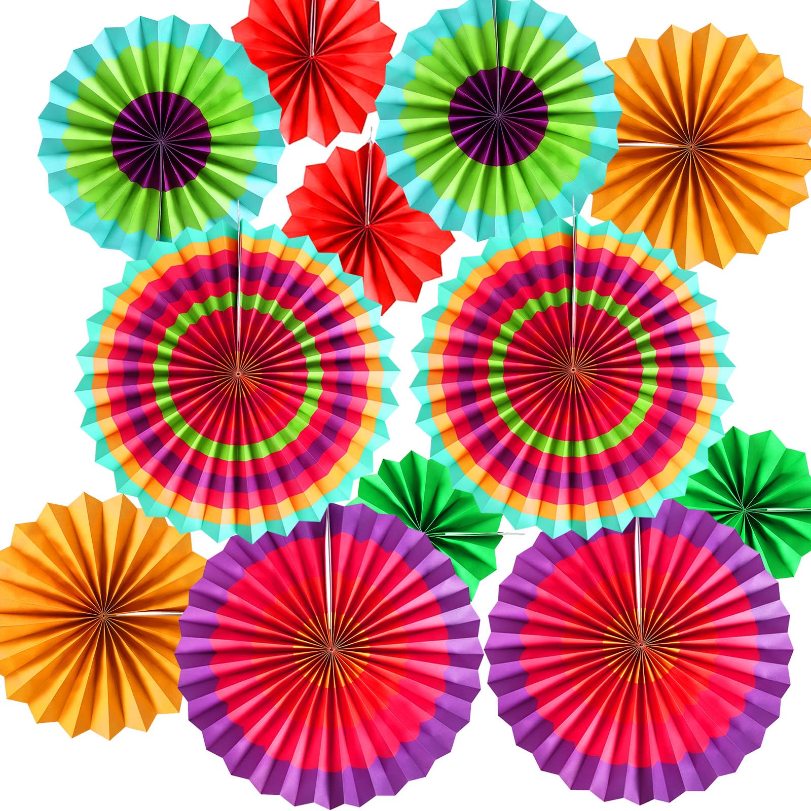 12Pcs Hanging Paper Fans Party Decorations Fiesta Party Supplies, Photo Props For Cinco De Mayo Carnival Mexican Taco Tuesday Vi