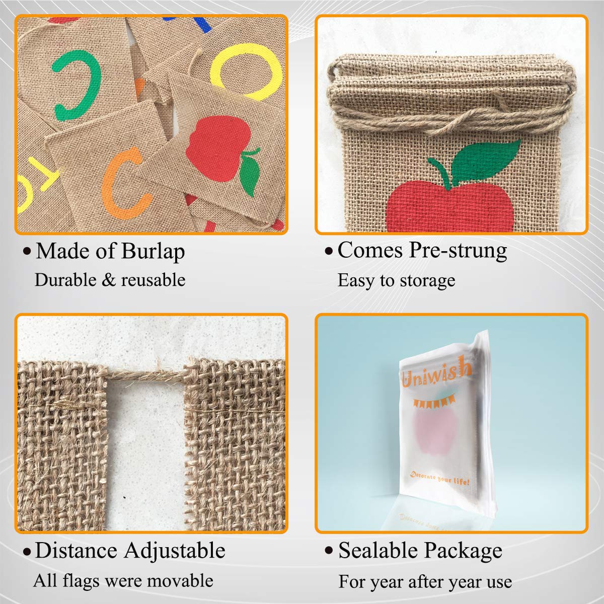 Uniwish Back To School Banner Burlap Apple Sign First Day Of School Decorations Garland Classroom Blackboard Hanging D  Cor