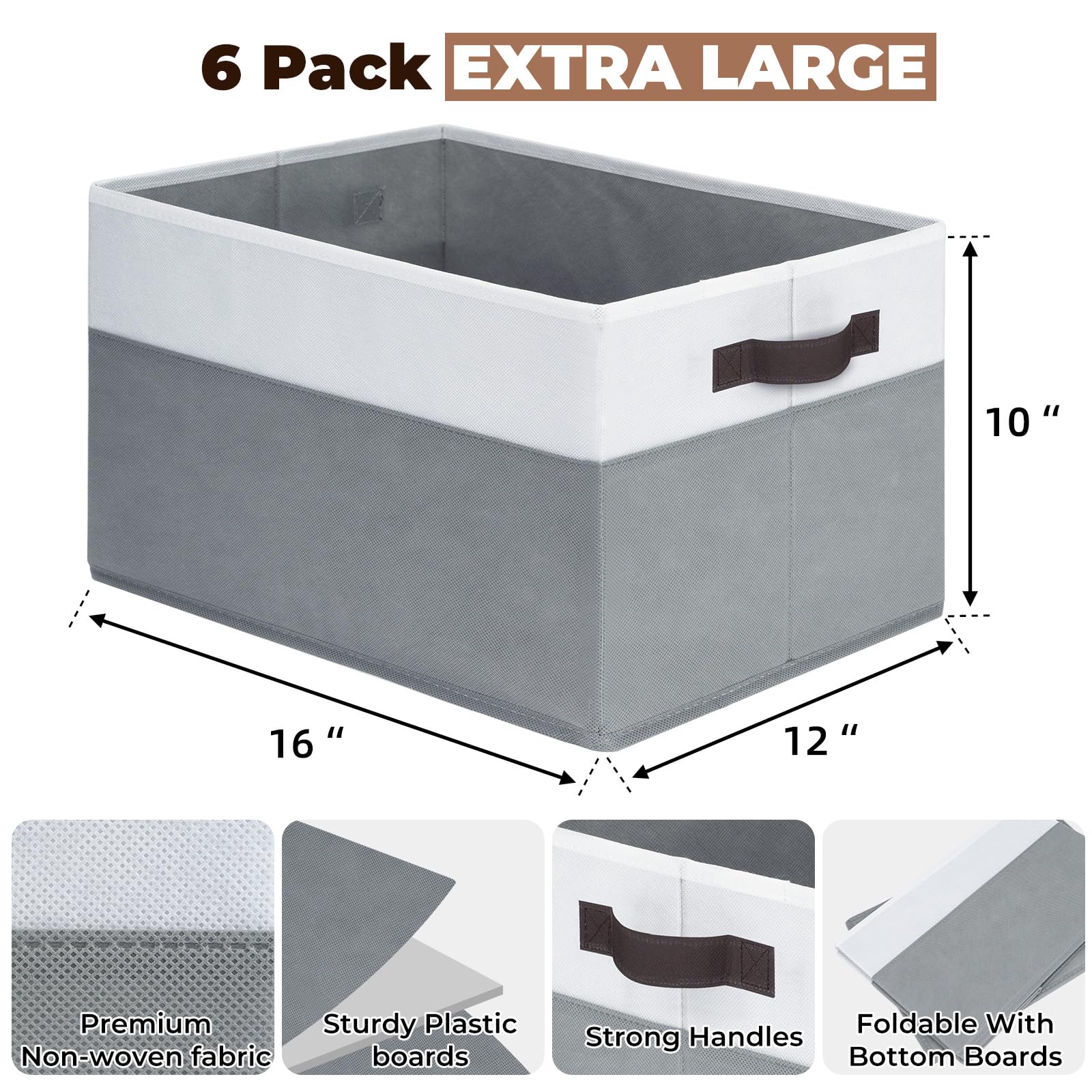 Criusia 6 Pack Clothes Storage Bins For Organization - 16X12 Extra Large Storage Baskets For Shelves Closet Bedroom - Toy Storag