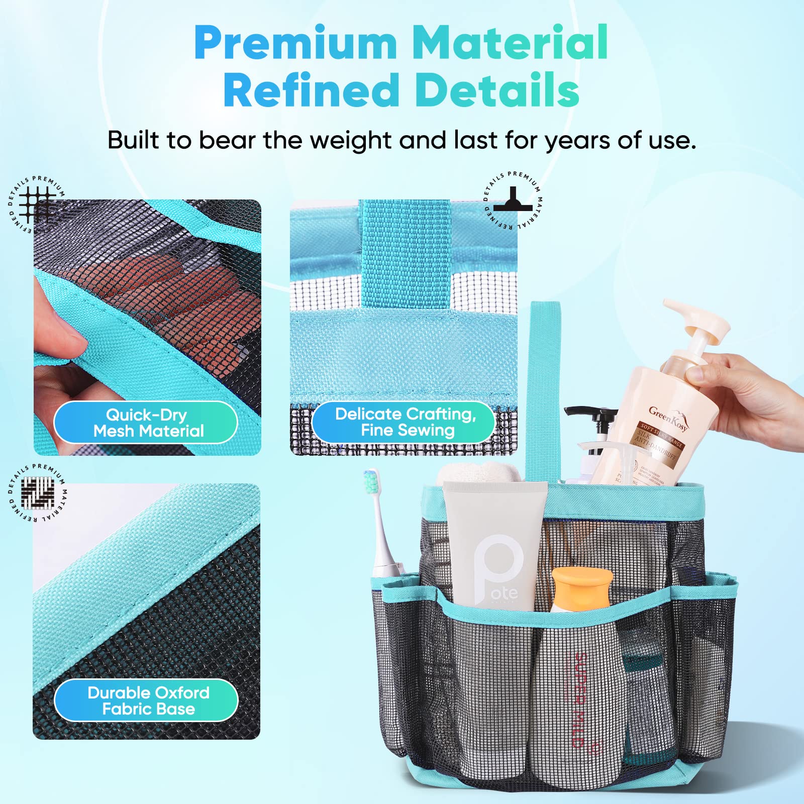 EUDELE Mesh Shower Caddy Portable for College Dorm Room Essentials with 8-Pocket Large Capacity Shower Bag for Beach Swimming Gym Travel essentials