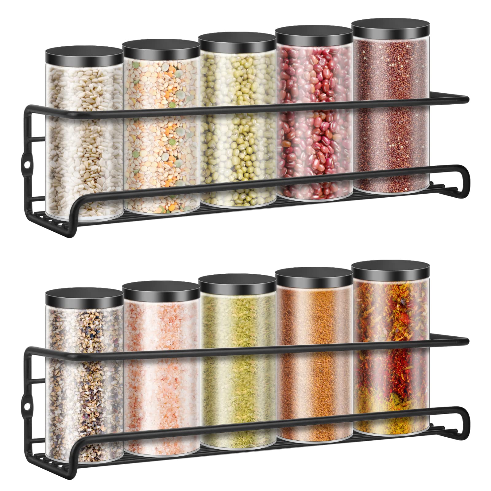 Dalanpa Wall Mounted Spice Rack, Hanging Spice Organizers, Kitchen Condiments Storage for Space Saving (2pcs, Black)