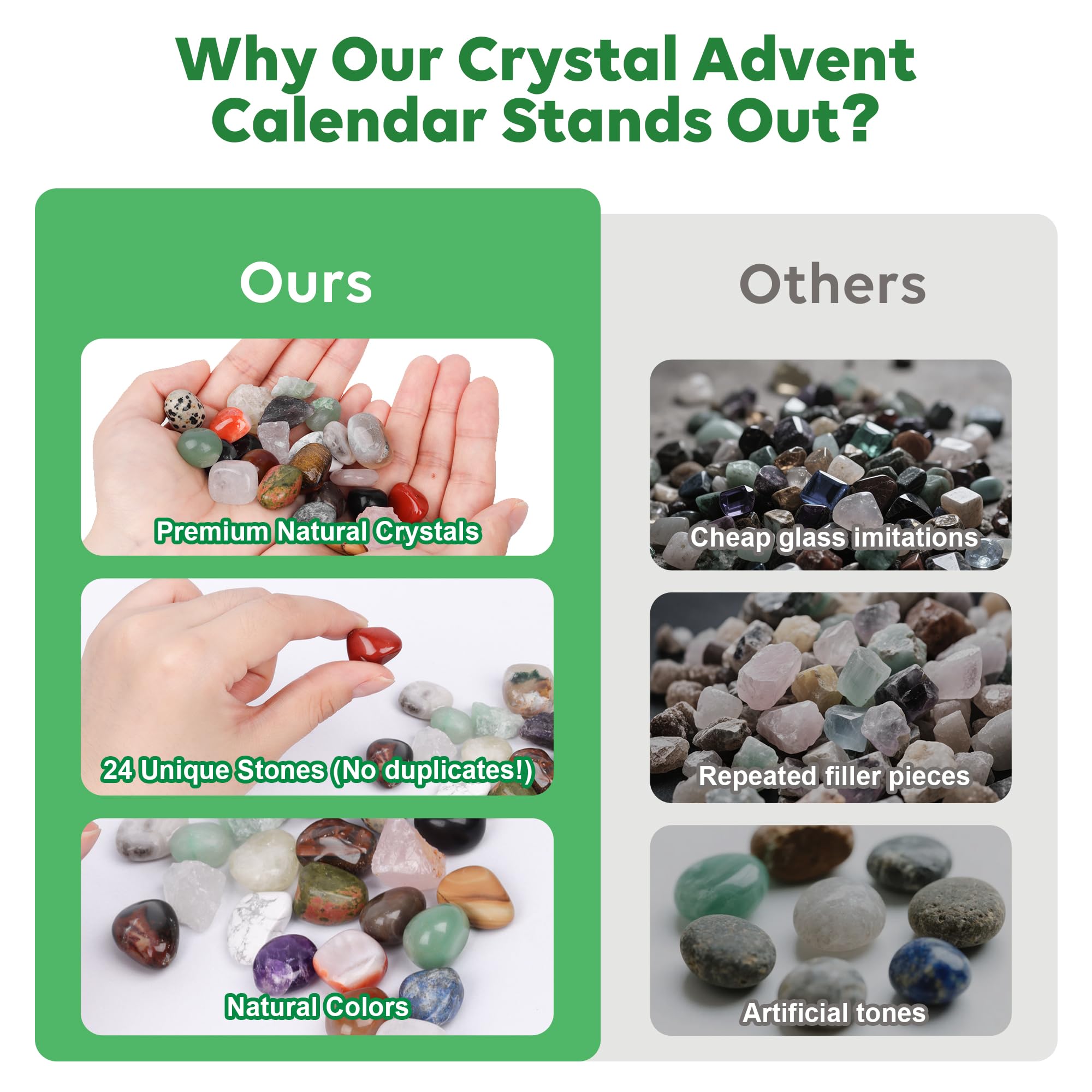 Crystal Advent Calendar 2025 for Kids, 24 Natural Gemstones & Healing Stones Advent Calendar with Geographic Gemstone Rocks and